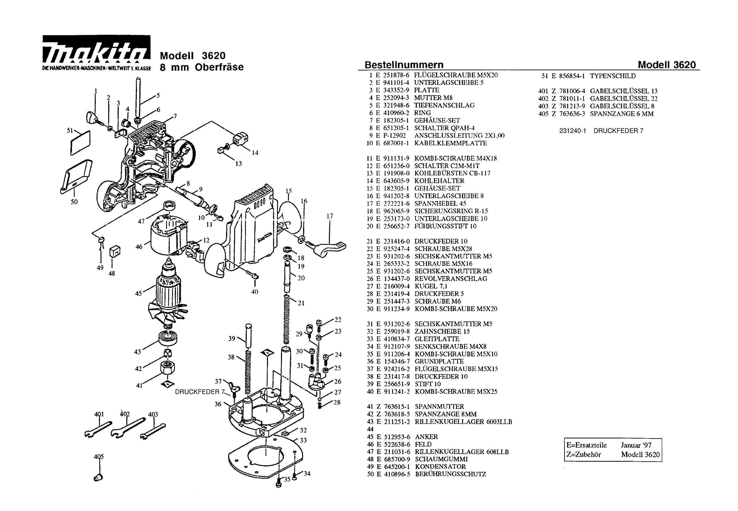 Makita 252094-3-8738 Tuerca M8 Pieza de repuesto original 3620