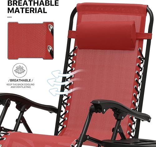 Miniatura 7 de MoNiBloom Sillón plegable de playa, paquete de 2, tumbona con almohada y soporte para tazas, reclinable portátil para patio exterior para vacaciones