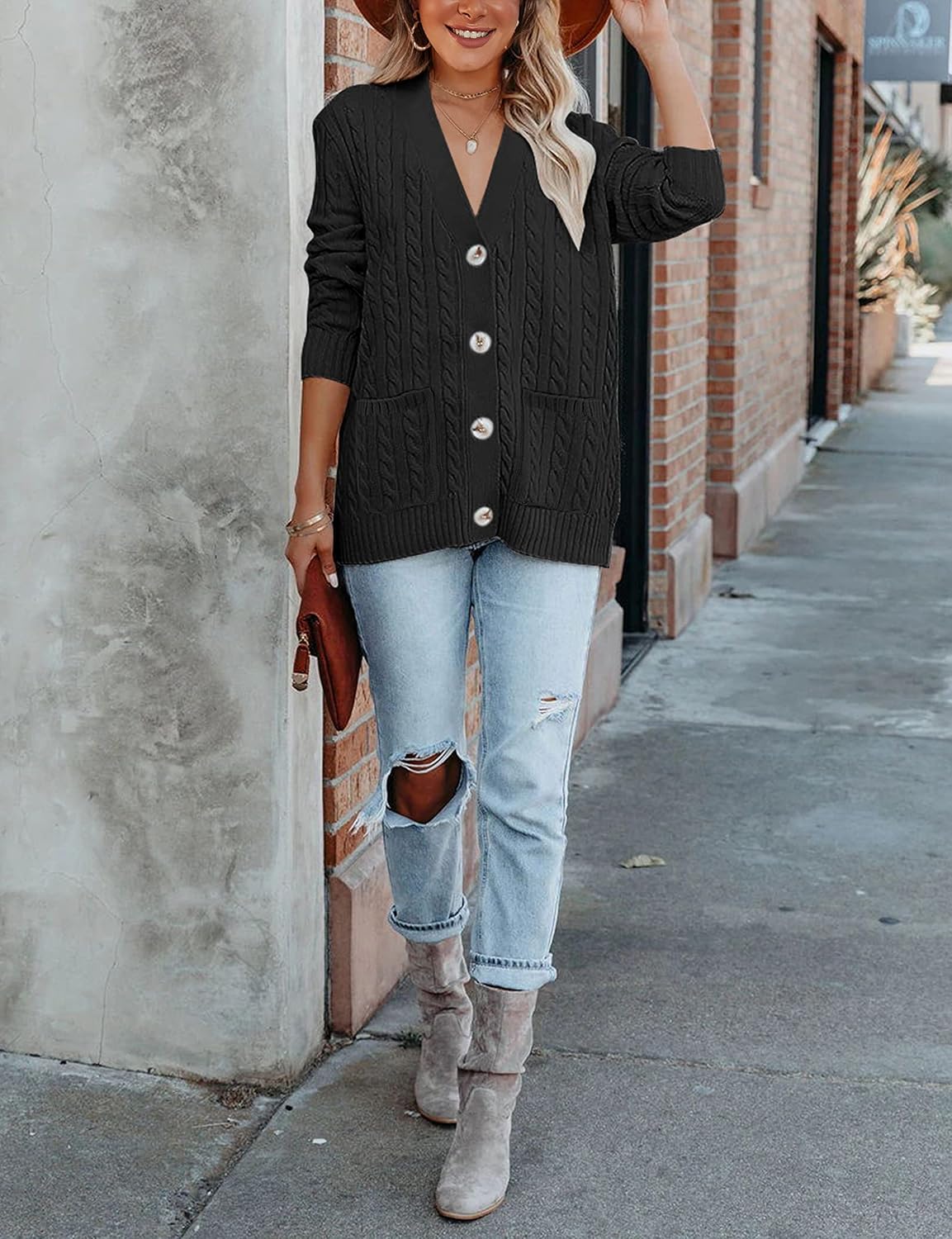 MEROKEETY Cardigan Sweater for Women 2026 Fall Winter Spring Cable Knit Button Up Open Front Long Sleeve Coat - Image 2