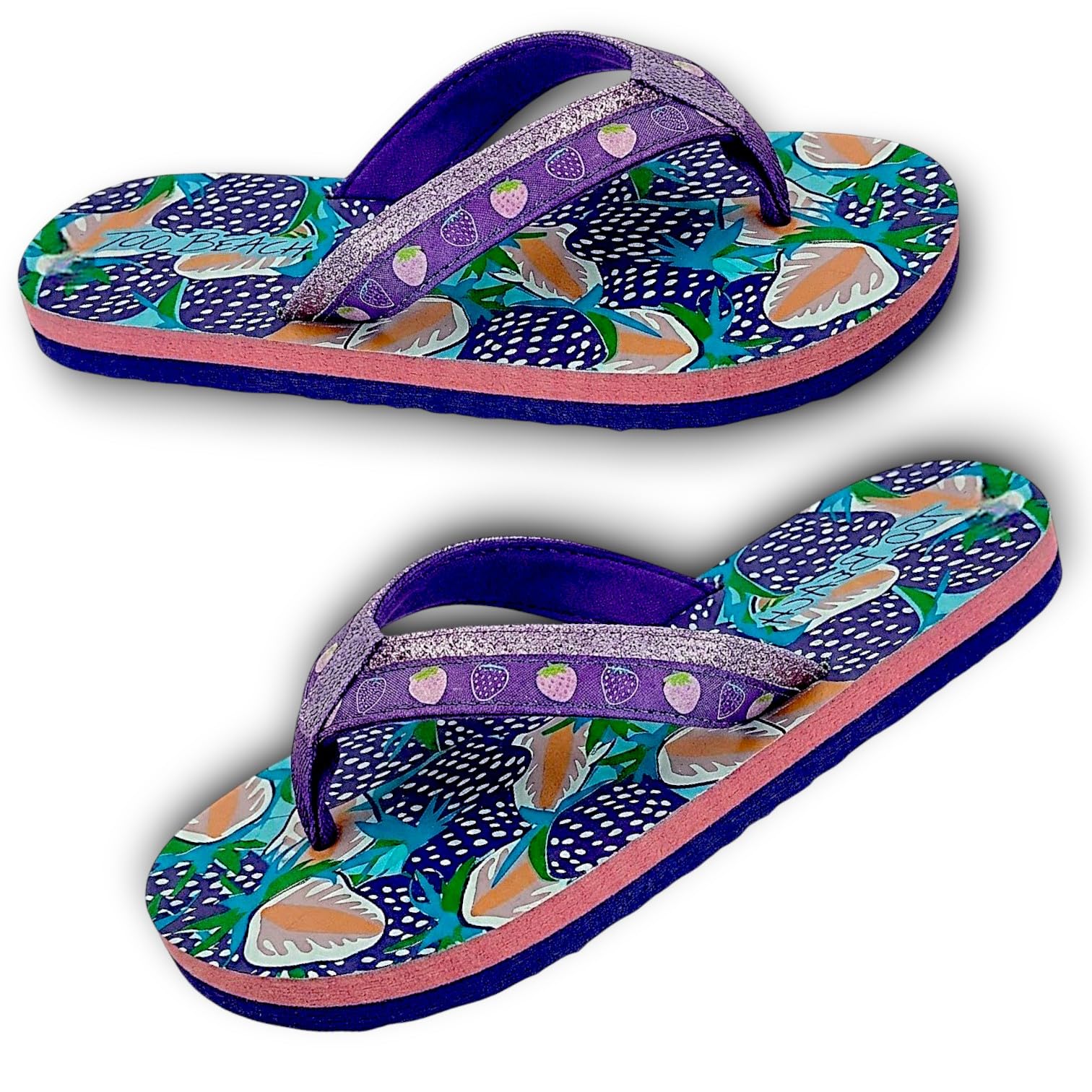 Tongs Fille Luxe Fraises Violettes Semelles Épaisses Confort Antidérapantes Plage Piscine Été Tailles 28-34