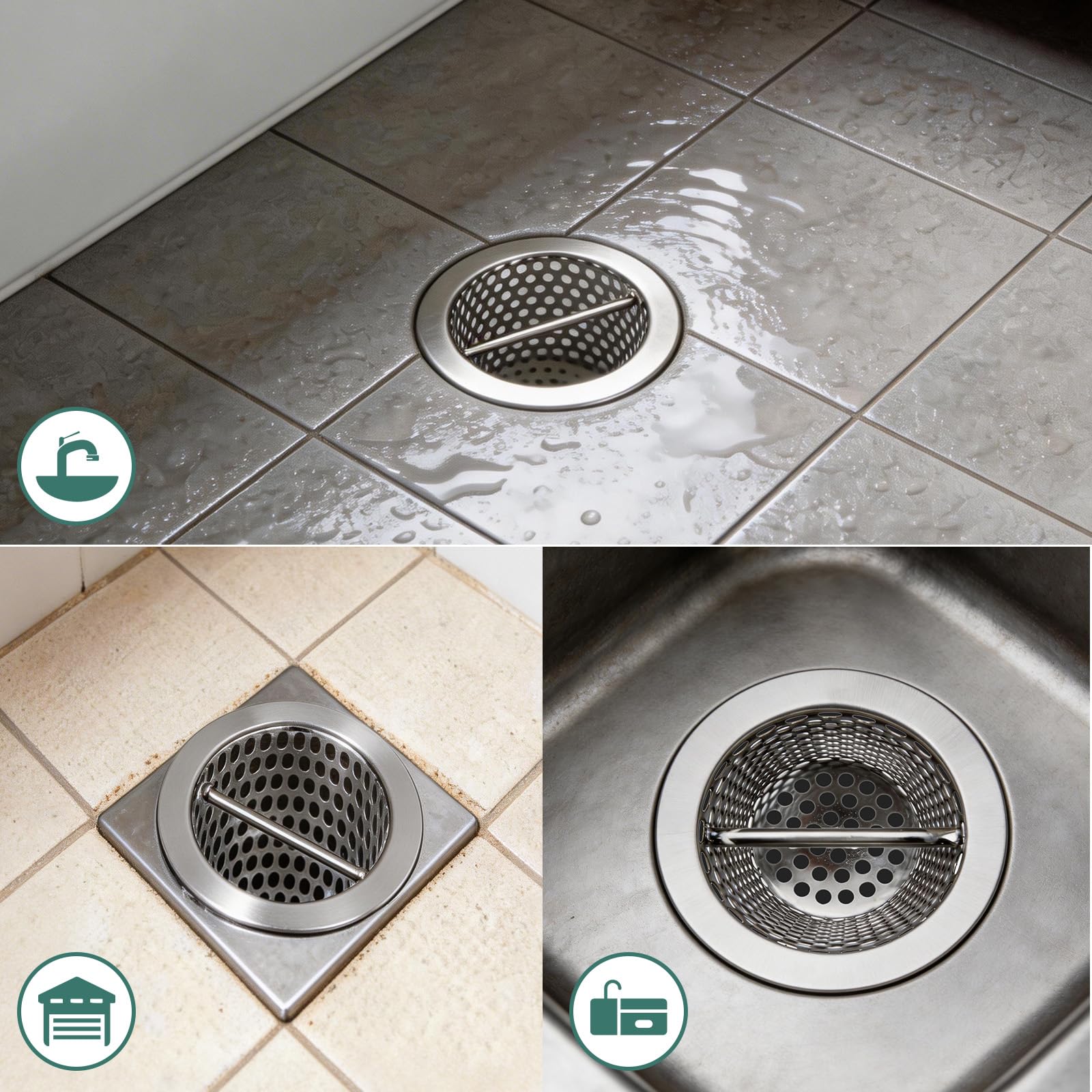 Colador de drenaje de suelo comercial de 3 pulgadas, 6 pulgadas de alto con asa de transporte, filtro de drenaje de piso de acero inoxidable 316, cesta de drenaje finamente pulida para fábrica,