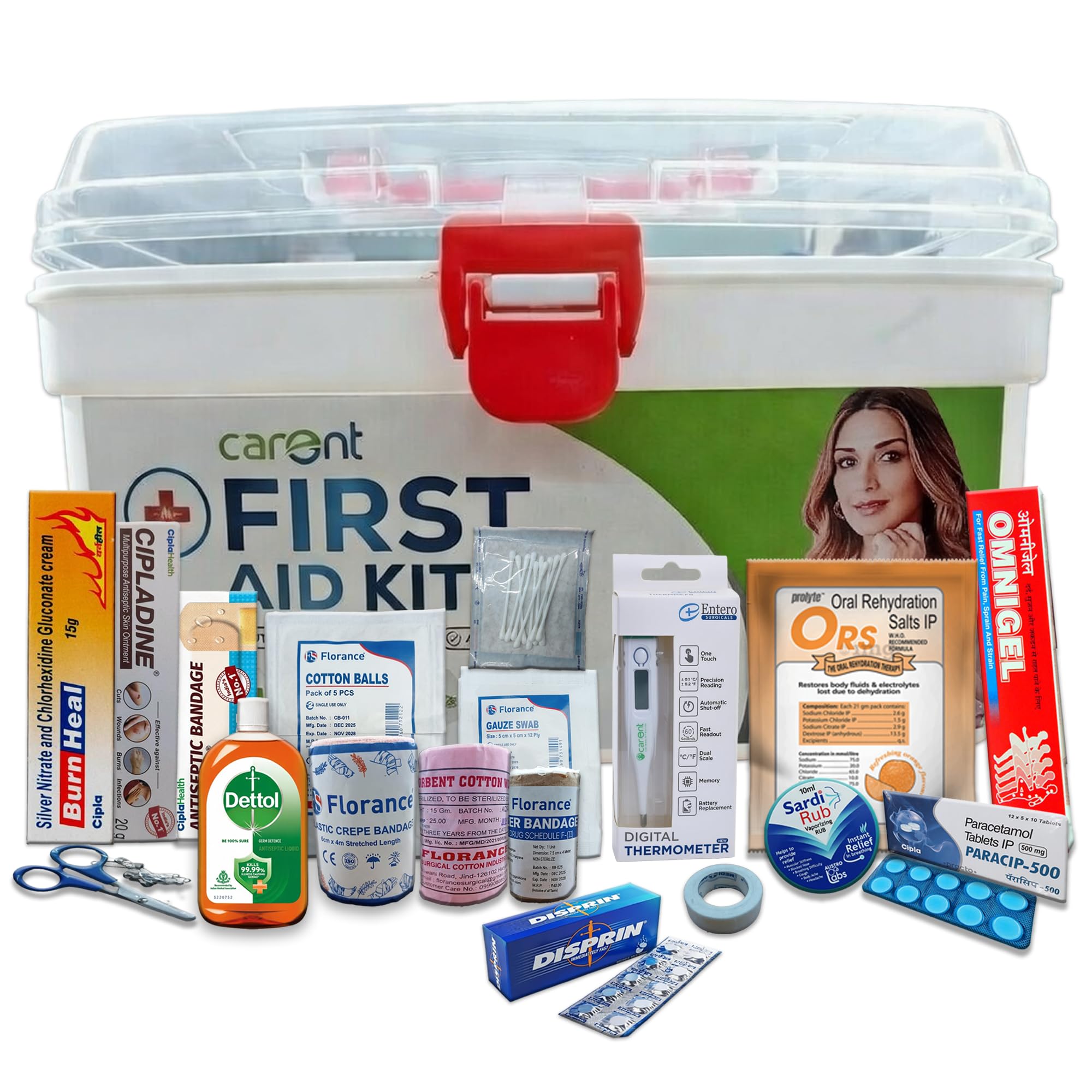 Carent Jumbo First Aid Kit for Home, Car, Travel & Office β 21 Essential Emergency Medical Supplies with Thermometer, Antiseptic, Pain Relief & Wound Care | Compact & Portable