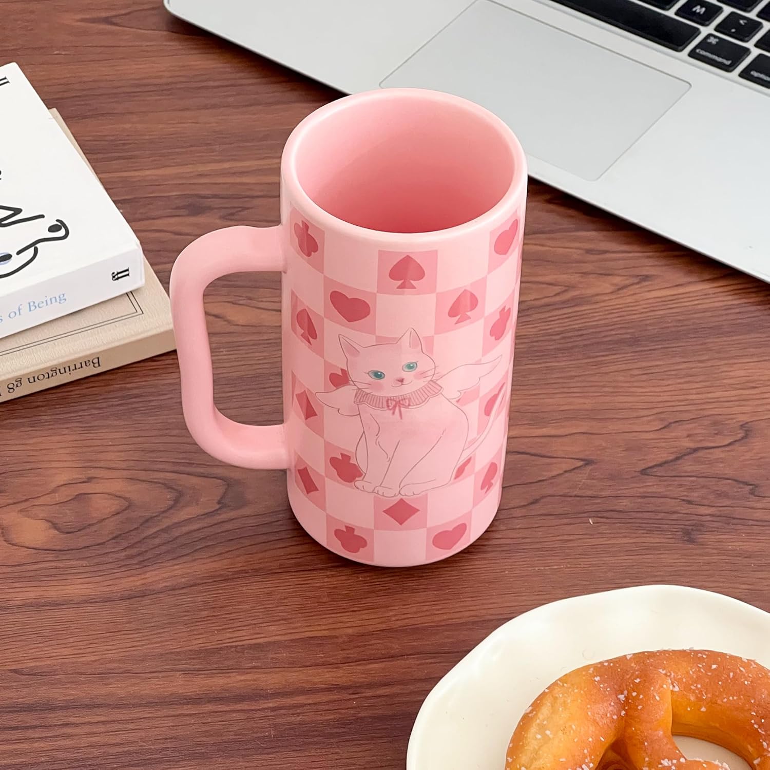 Valentines Day Gifts for Her, Pink Coffee Mug 14oz Tall Cat Mugs with Large Handle,Cute Funny Porcelain Mugs for Tea Latte Hot Chocolate - Cat Lovers Birthday Gift for Women Kids Girls - Image 6