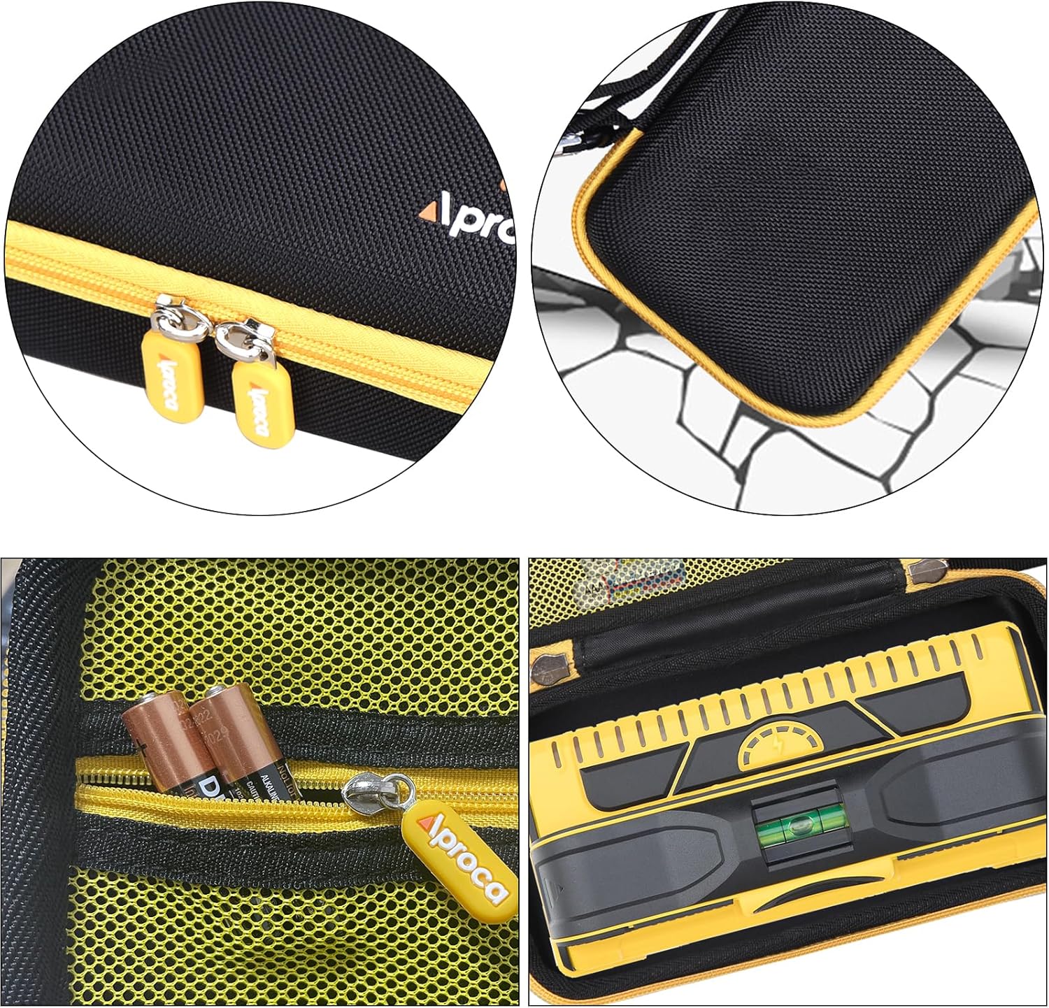 Aproca Tool Case Compatible with Franklin Sensors ProSensor M210 710 710+ T13 Stud Finder, Storage Portable Bag for Accessories -Black+Yellow zipper (Case Only)