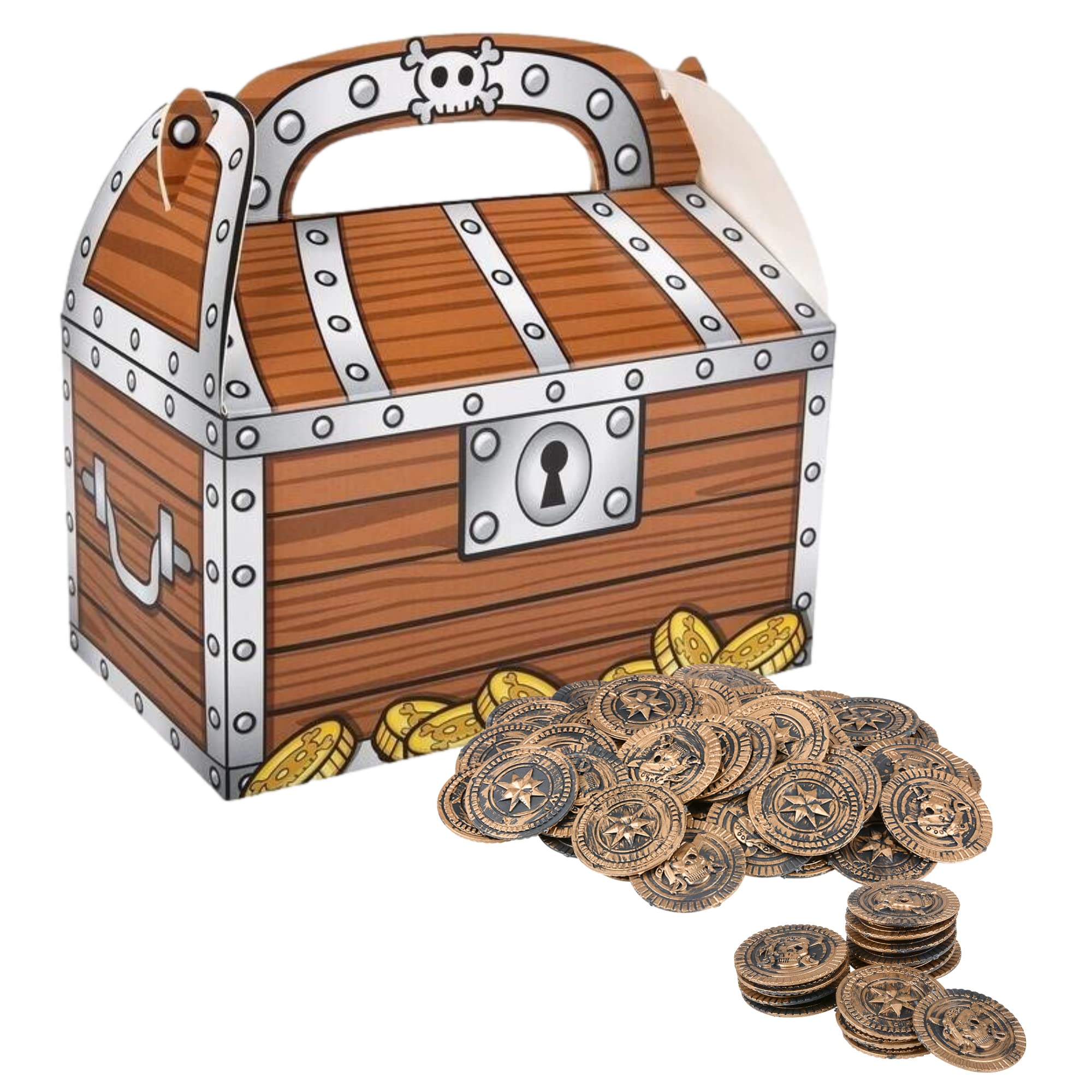 Amazon.com: GRANITE MOUNTAIN PRODUCTS Treasure Chest Treat Boxes For Gold  Coins, Candy | Pirate Party Supplies | 12 Treasure Chest Party Favor Box &  144 Gold Coins | Halloween Costume Accessory |