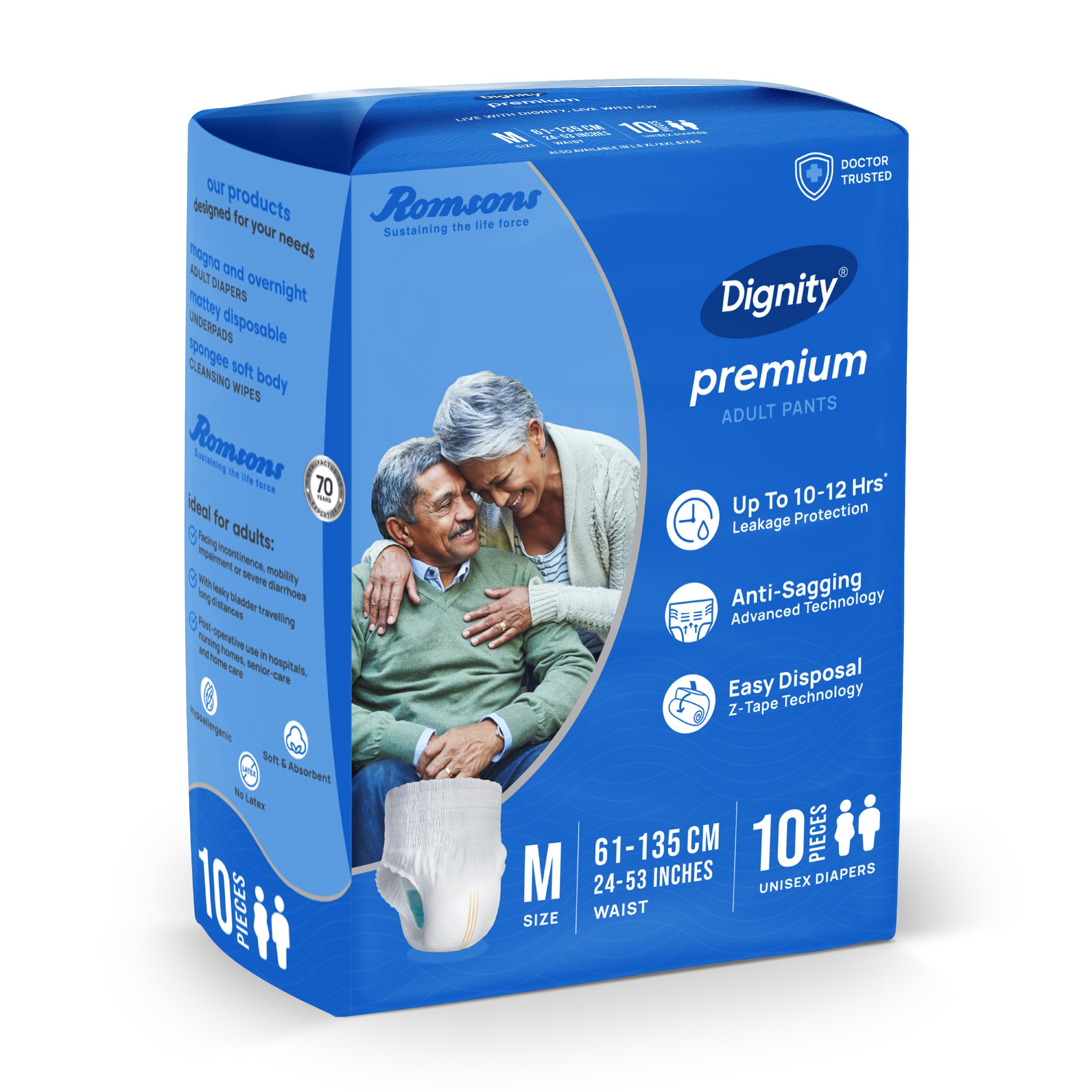 DIGNITY Premium Pant Style Adult Diapers - M (10 Pieces) With Wetness Indicator and Leakage Protection Upto 10-12 Hrs.