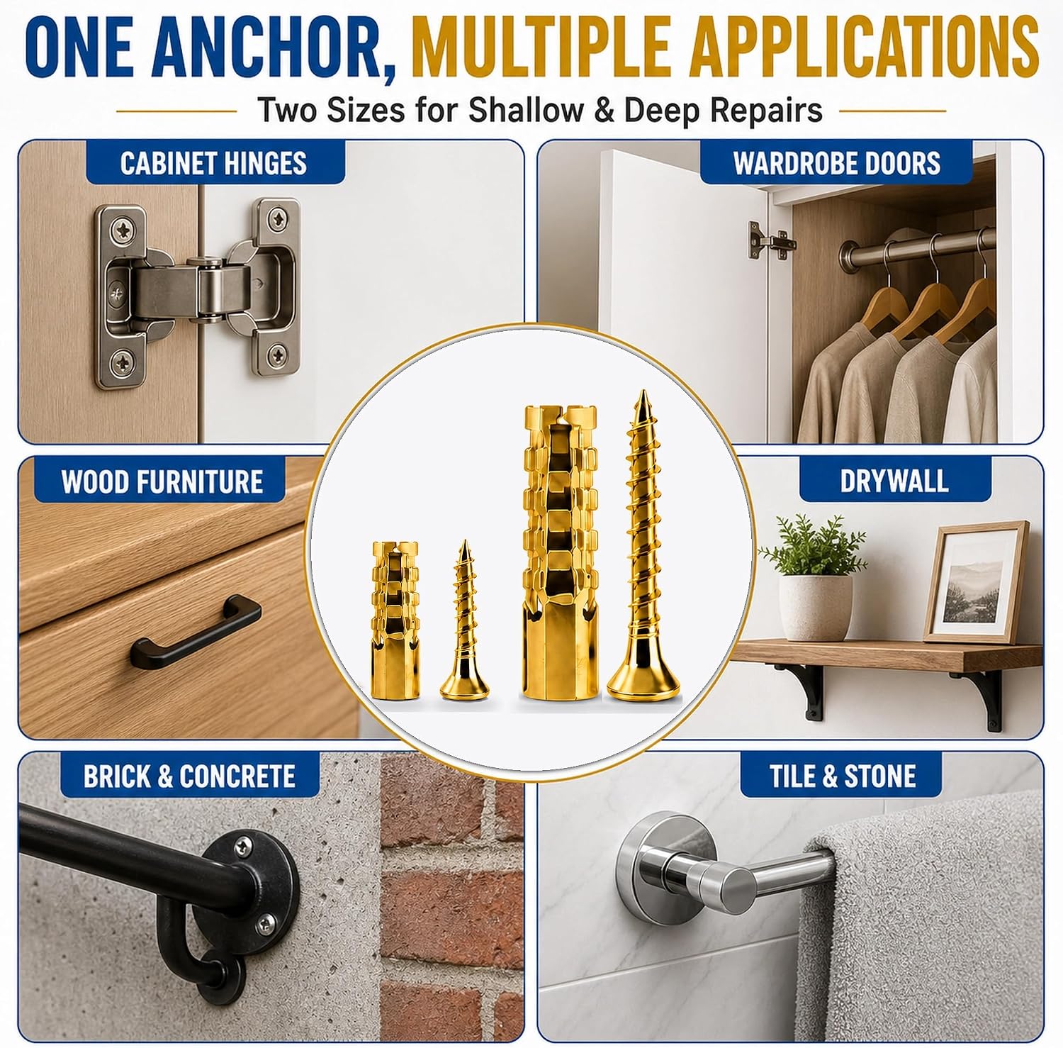 200PCS Expansion Anchors with Screws, 6×32mm & 6×14mm Hinge Repair Kit