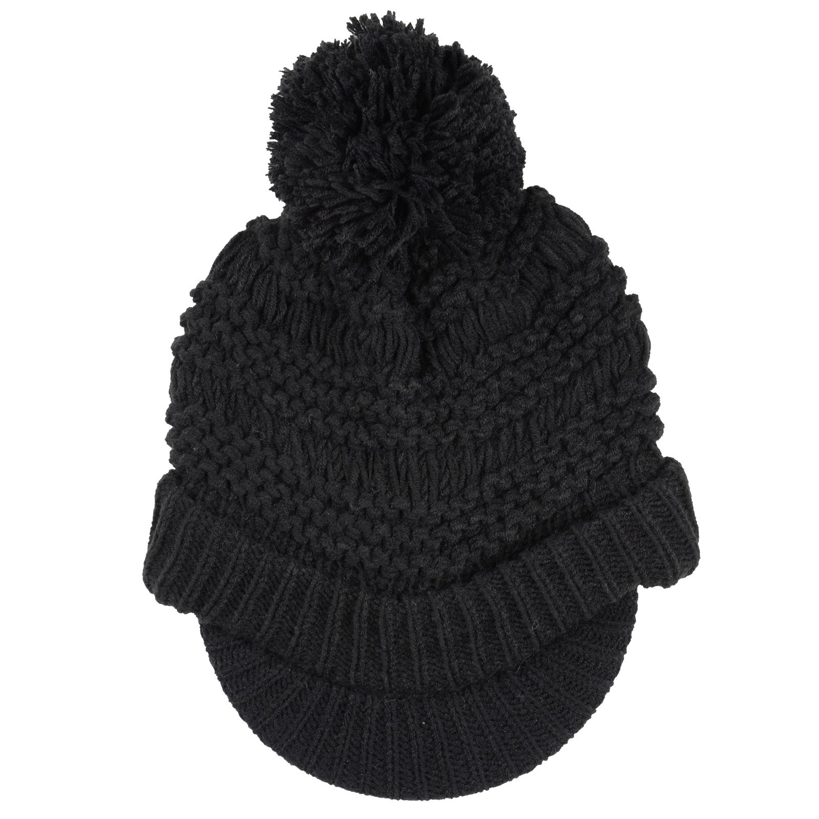 Pia Rossini Ladies Willow Hat Black Chunky Knit Peak Brim Pom Pom Bobble Winter Accessory