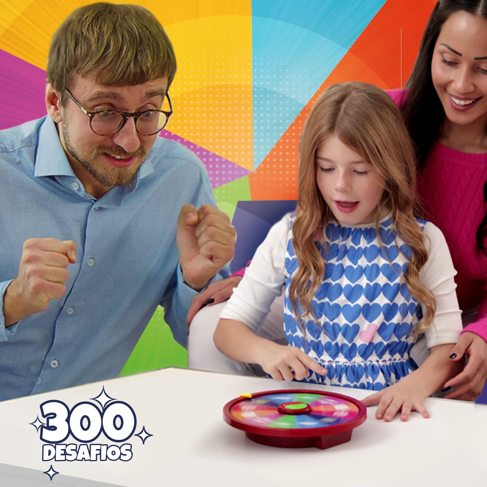 Famogames - Giro y Desafío, Un Juego de Mesa Familiar de +300 Retos, Gira la Ruleta y Empieza a Divertirte, Dirigido por un Game Master con 4 Categorías de Cartas, Versión Español, Famosa (WHE01000)