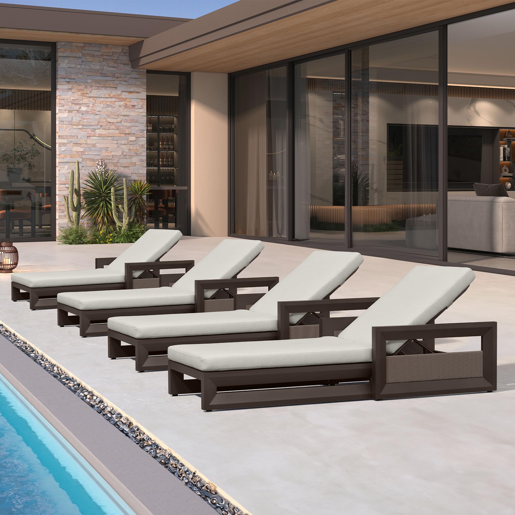 PURPLE LEAF Outdoor Lounger Chairs Set of 4 Aluminum Frame, Bronze