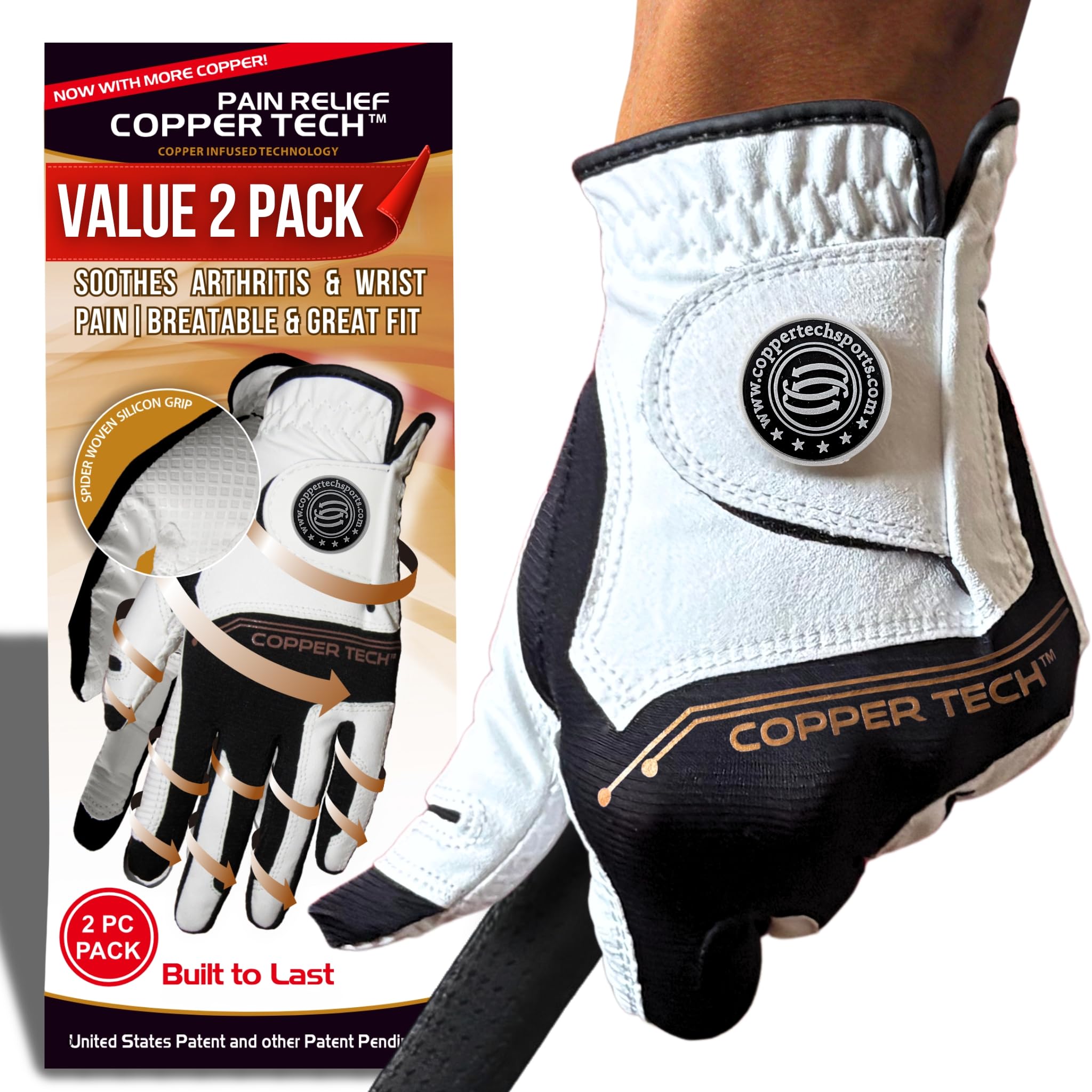 Golf Gloves Men Right Handed Golfer Or Left Handed Golfer (2 Pack)| Copper Compression Joint Support | Flexible & Comfortable Fit with AAA Leather