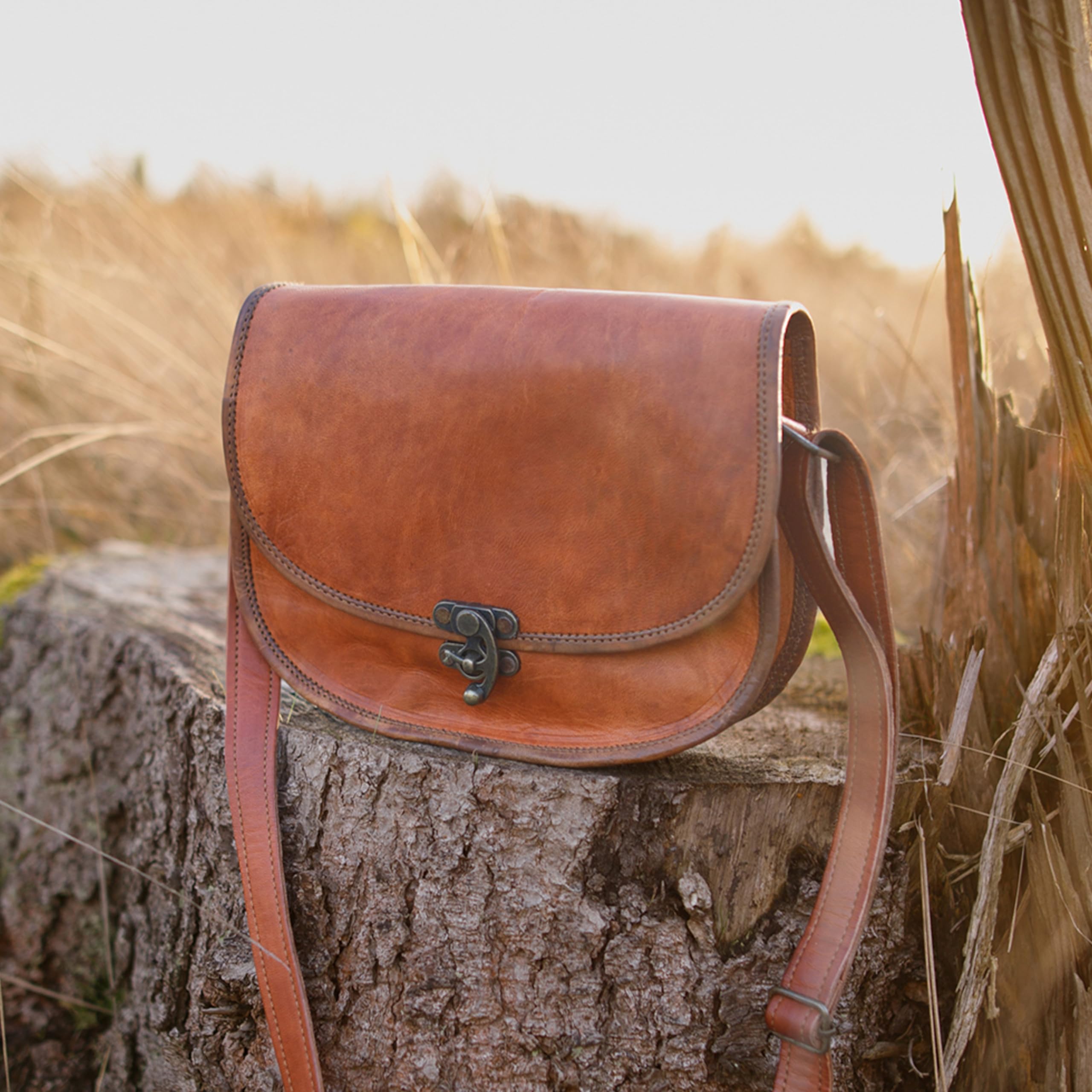 Gusti Leder Umhängetasche Edda - Handtasche Braun aus Ziegenleder Boho Vintage