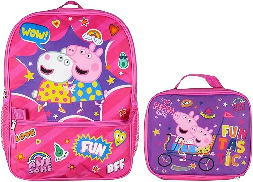 Peppa Pig Mochila de viaje escolar para niñas con lonchera aislada desmontable, Rosado, Mochila, viaje