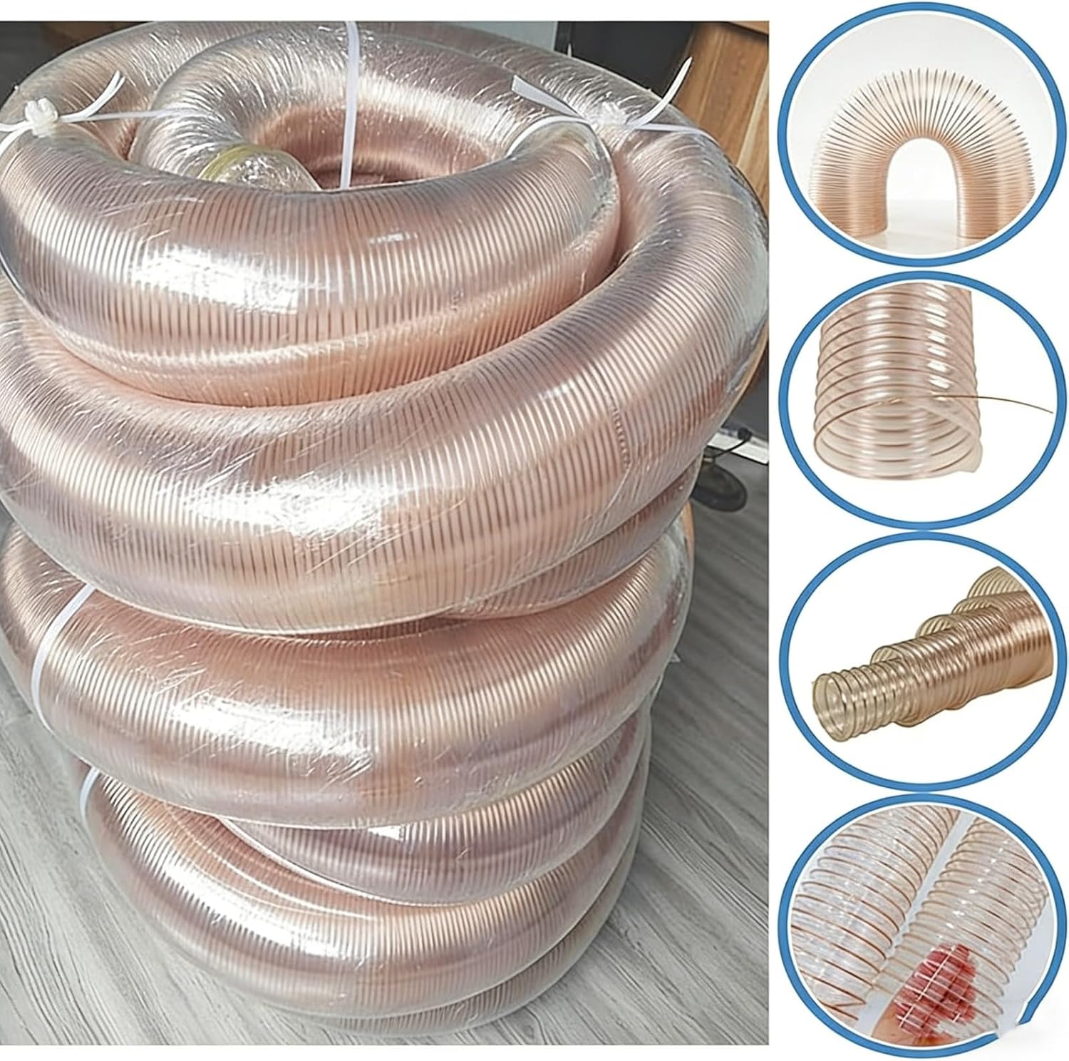 Multi-diameter PU Duct Hose, Copper-Plated Steel Wire Flexible Hose, Clear Anti-Static Ducting For Garage & Factory Dust Extraction(L 2m(6.5 Ft),Dia-25MM (1.0 Inch))
