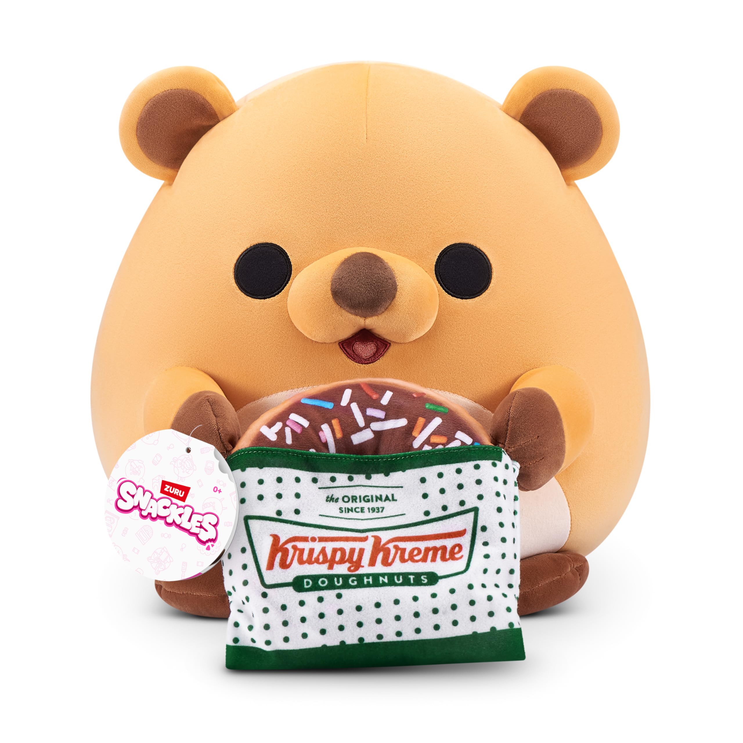 Snackles Licensed Series 3 14-inch Plush Quokka with Krispy Kreme donut (chocolate) (FRANKIE) by ZURU, Plush with License Snack Brand Accessory