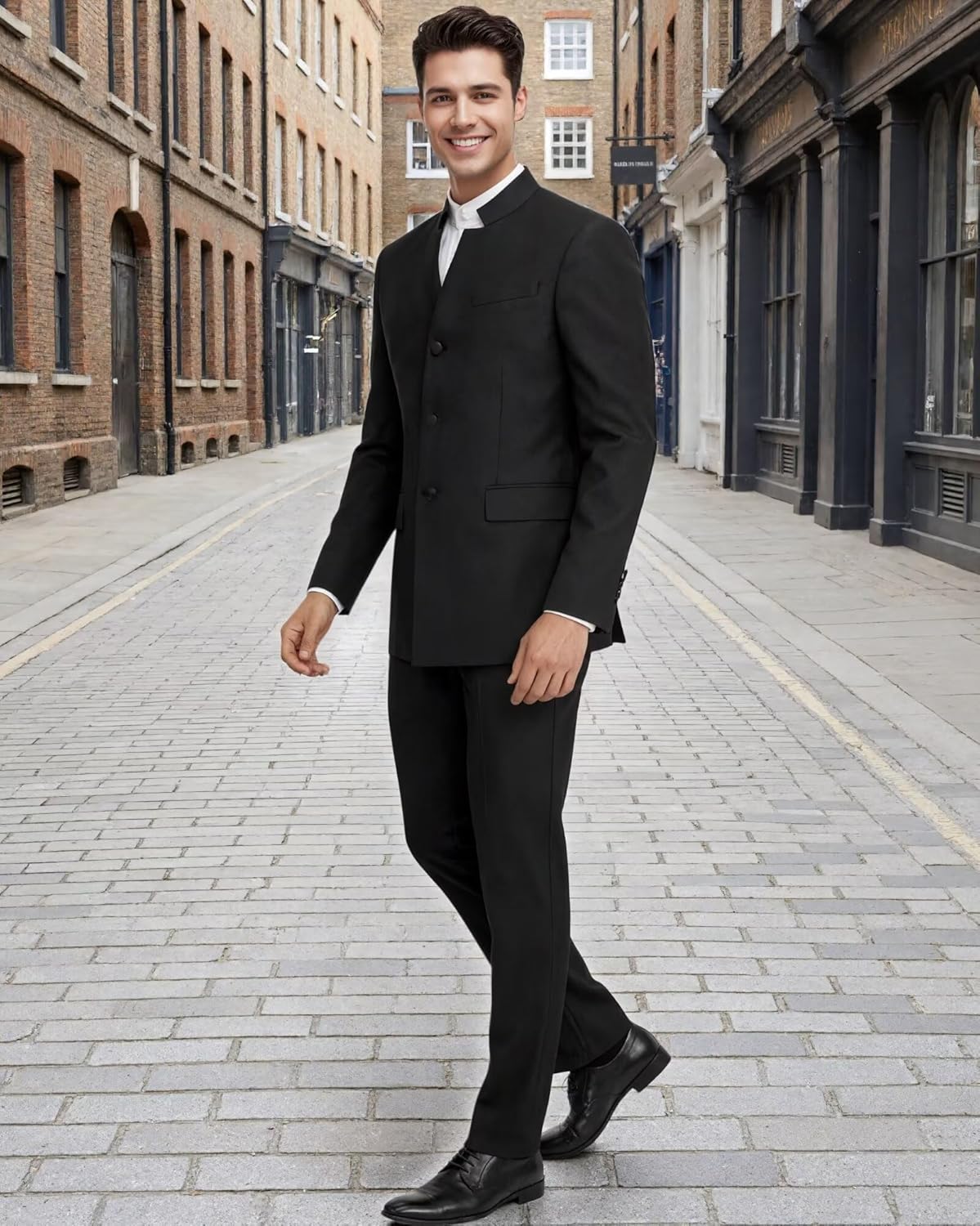 Chinese Suits for Men Slim Fit 2 Piece,Chinese Stand Collar Suits Blazer Pant Set for Business Formal Casual