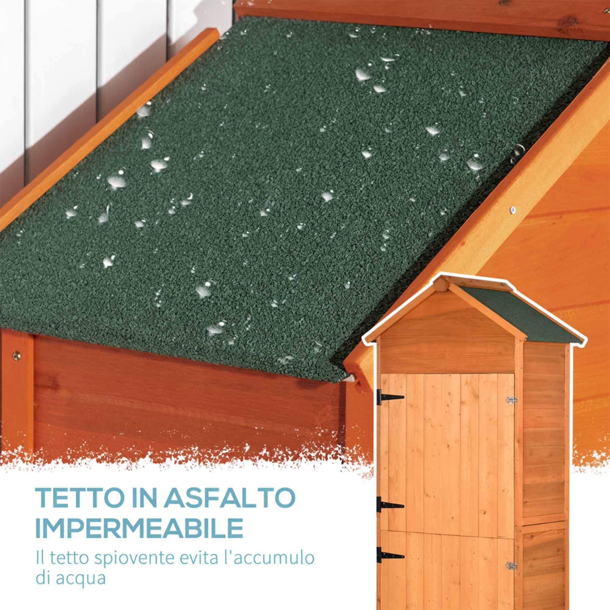 Outsunny Casetta da Giardino in Legno 2 Ante Armadio da Esterno 3 Ripiani 84x52x188cm