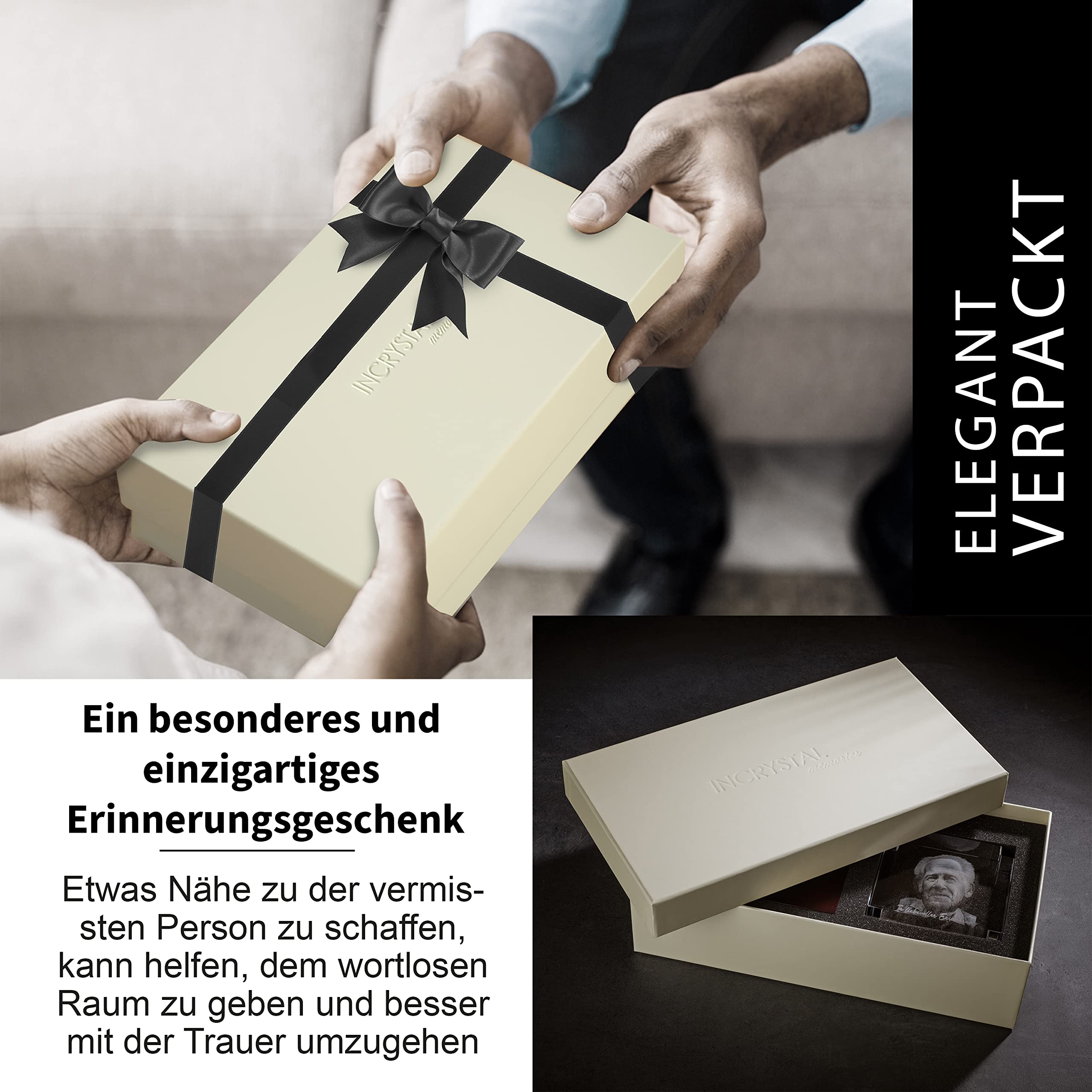 Memory-Keeper Trauer-Geschenk | Erinnerung-Box | Glas-Foto in 3D | Gedenk-Kristall | Trauer-Box | Trost-Schublade| Glas-Bild | Foto-Gravur