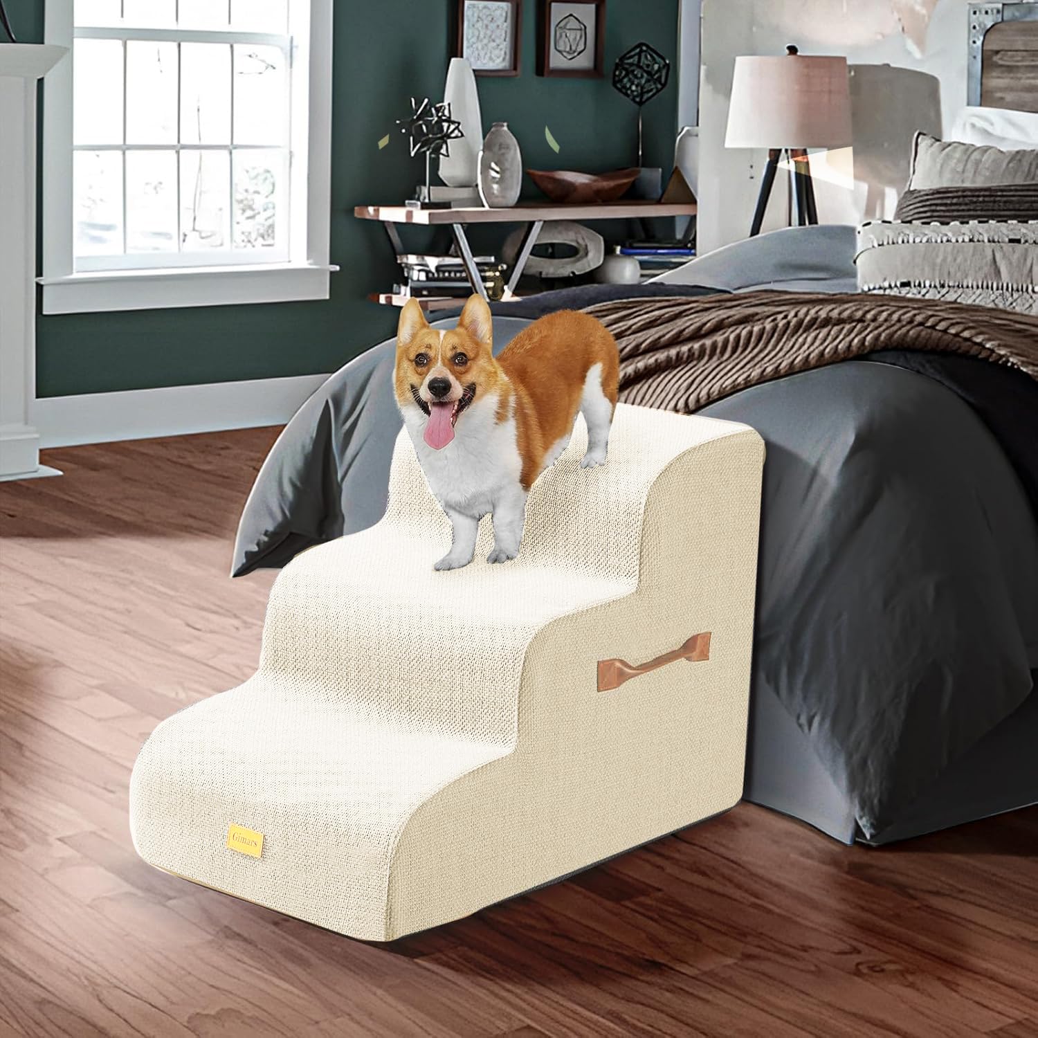 Gimars Escaleras de Espuma 30D de Alta Densidad y Extra Anchas, estables de 3 peldaños para Perros, escaleras para Mascotas de 40 cm de Alto con Cubierta Lavable y Base Antideslizante, rampa portátil