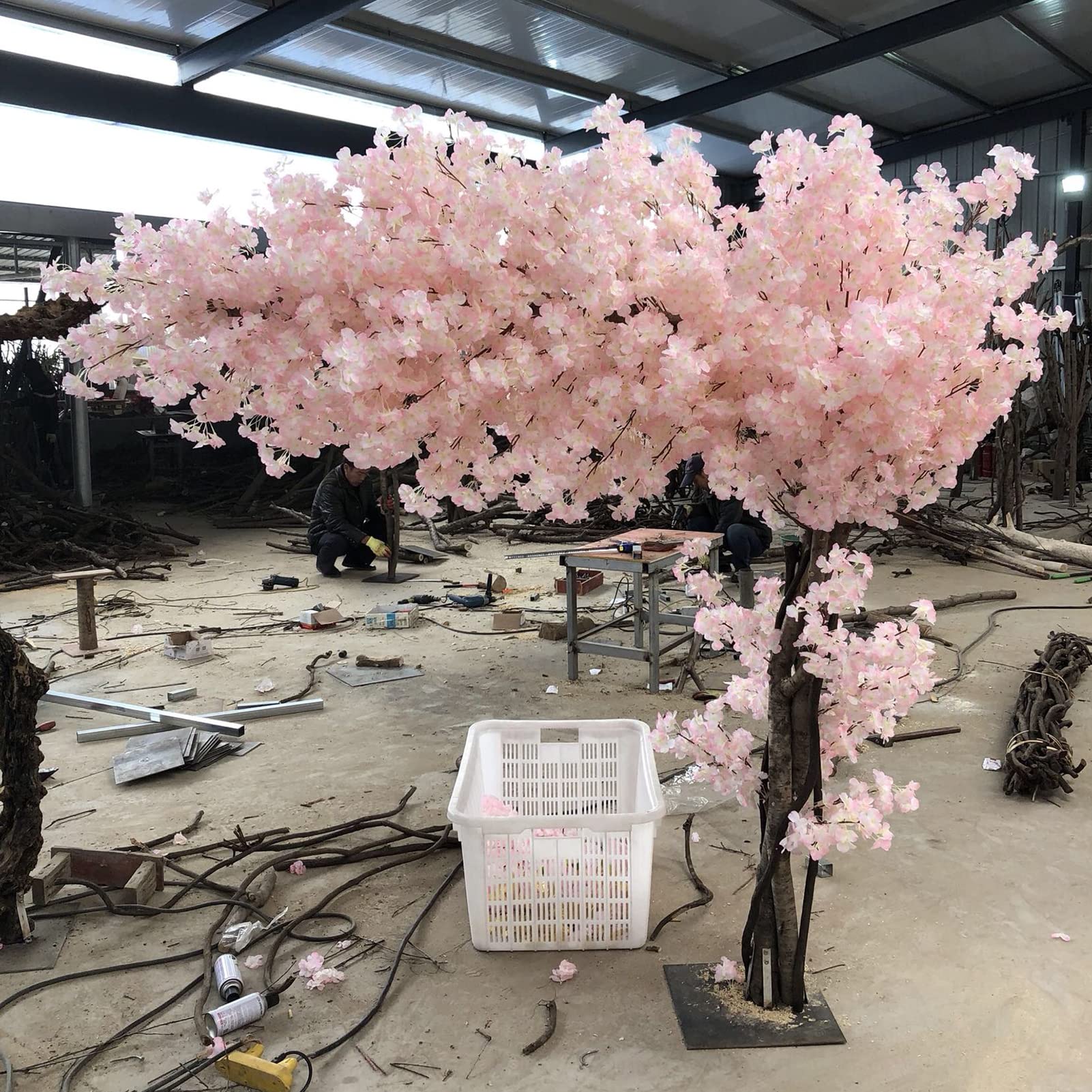 Amazon｜屋内/屋外の装飾用人工樹木、大きな人工桜鉢植え植物、屋外 