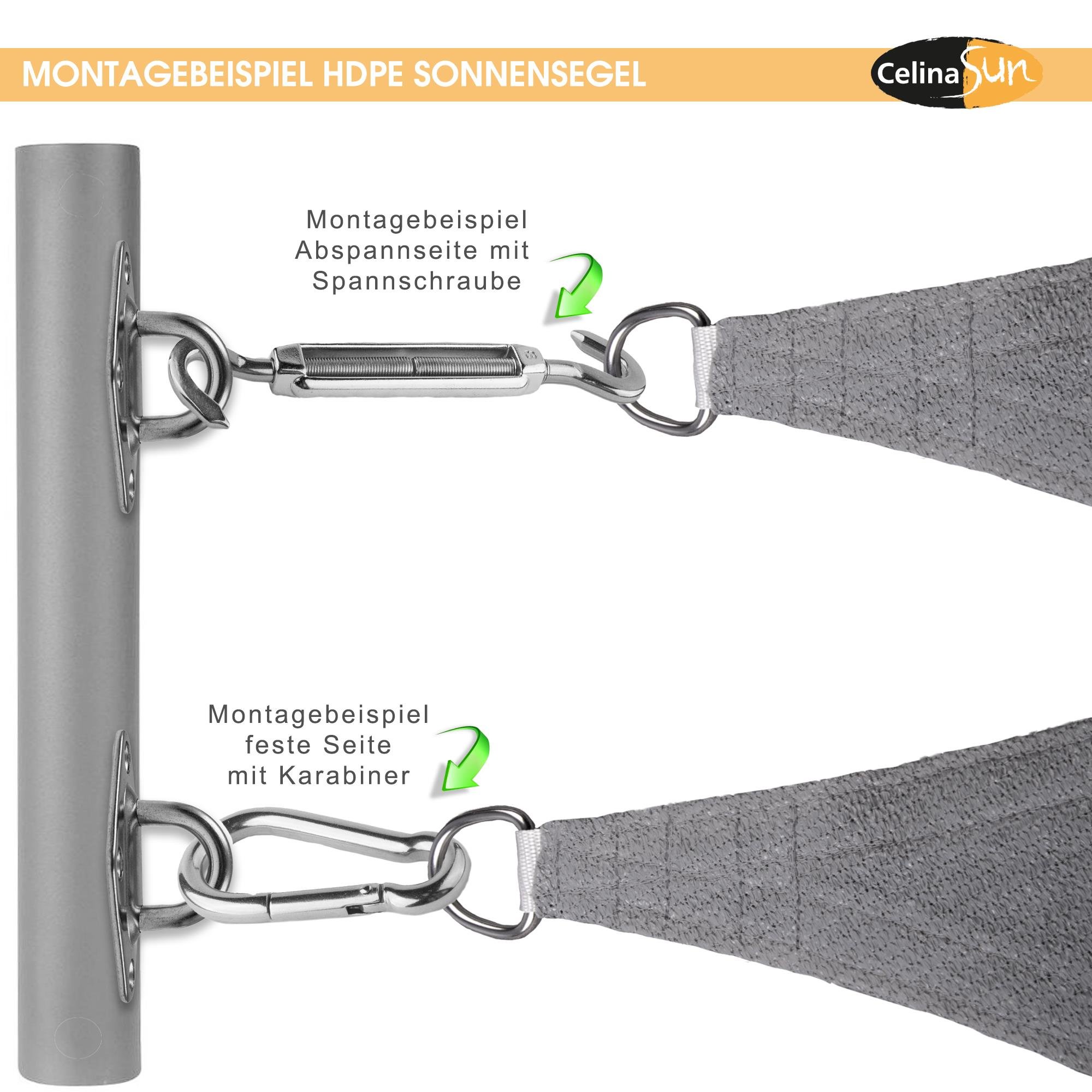 CelinaSun Sonnensegel inkl Befestigungsseile Premium HDPE wetterbeständig atmungsaktiv Rechteck 2 x 4 m Sand beige