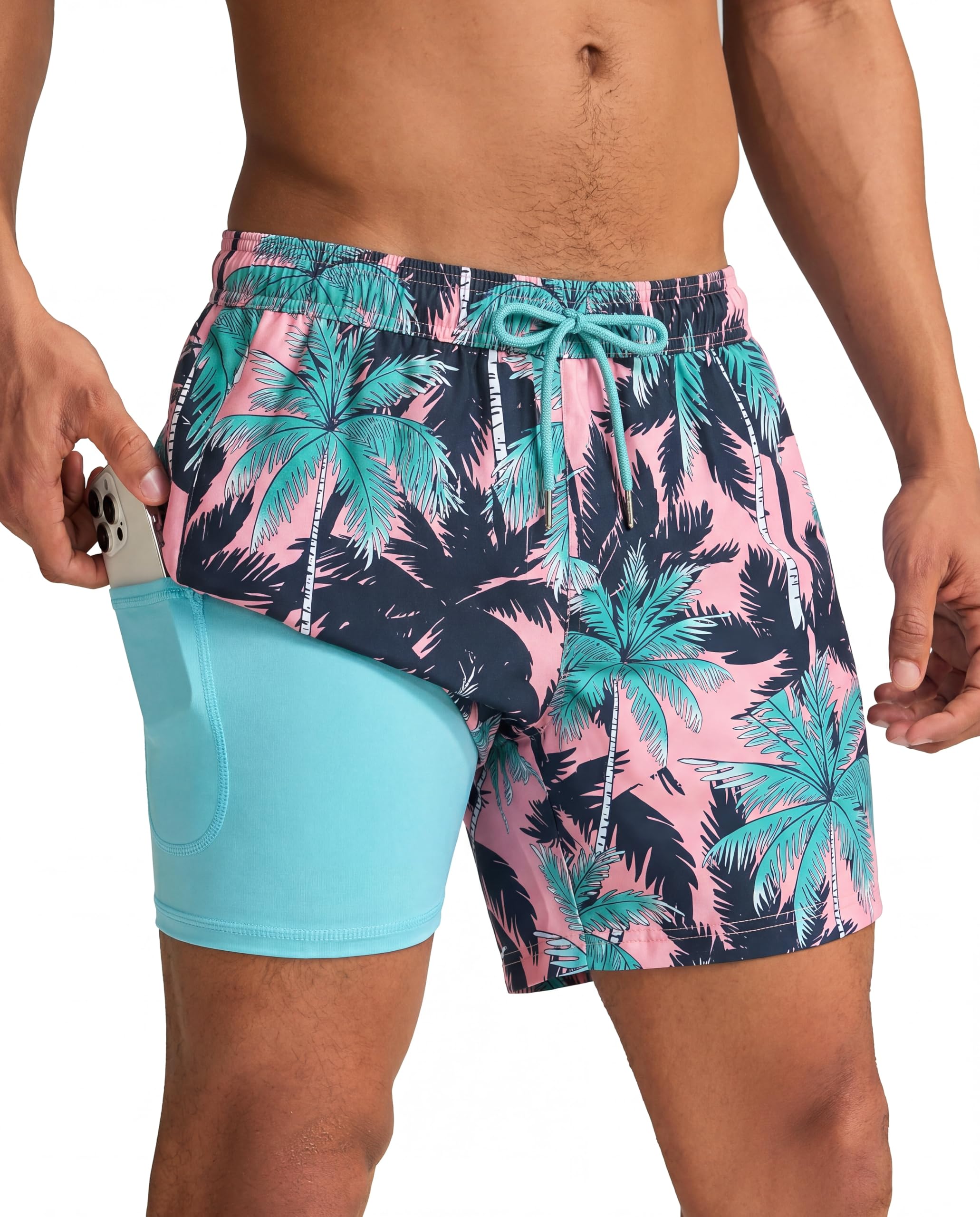 maamgic Mens Swim Trunks with Compression Liner 5 Inch Quick Dry for Beach