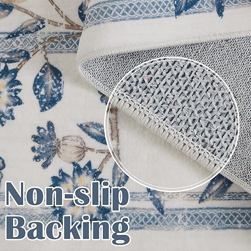 Miniatura 3 de jinchan Alfombra de pasillo de 2 x 7 pulgadas, lavable, para el suelo, floral, vintage, elegante, de lujo, con estampado de guirnalda, suave,