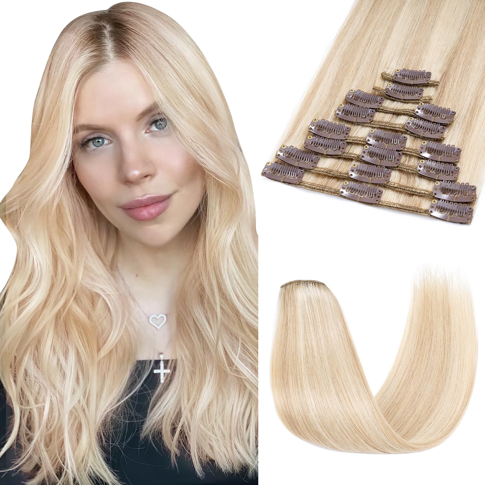SEGOHAIR 8 PCS Hair Extensions Clip in Real Human Hair, 10 inch Thin Full Head Human Hair Extensions Straight
