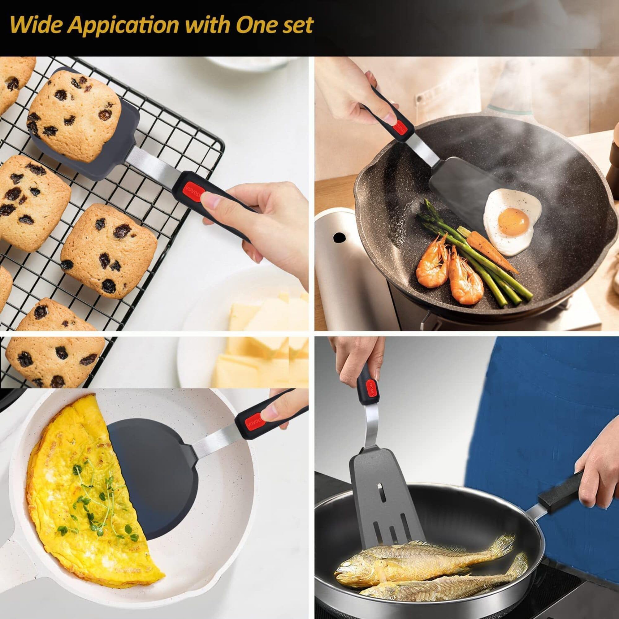 Juego de 5 espátulas de silicona para utensilios de cocina antiadherentes, resistentes al calor, para huevos, panqueques, aptos para lavavajillas