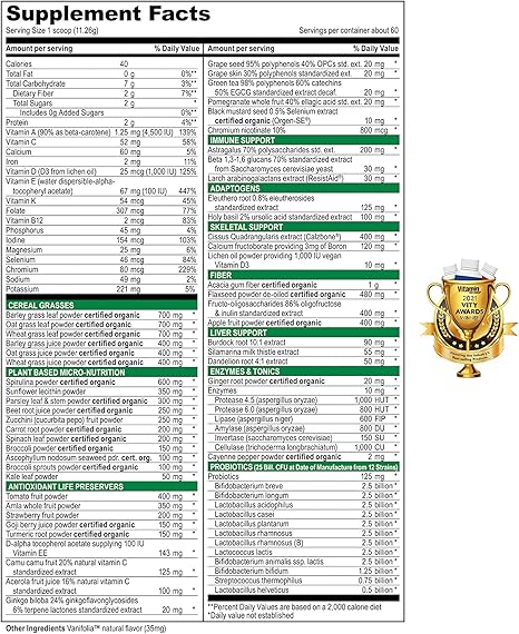 Green vibrance ingredients label