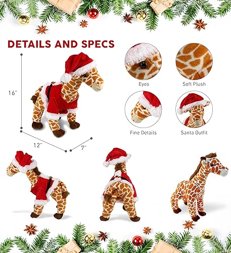 Miniatura 3 de DolliBu Juguete de peluche de jirafa salvaje de Papá Noel, súper suave, disfraz de animal salvaje con traje de Papá Noel rojo, lindo regalo de vida