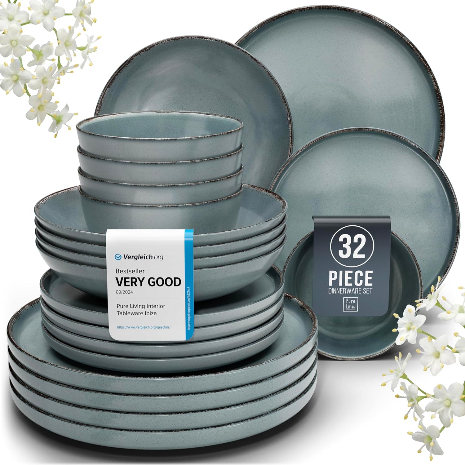 Amazon.com | Stoneware dinnerware set 8 persons Rustic 32 pcs - Rustic design dinnerware set ...