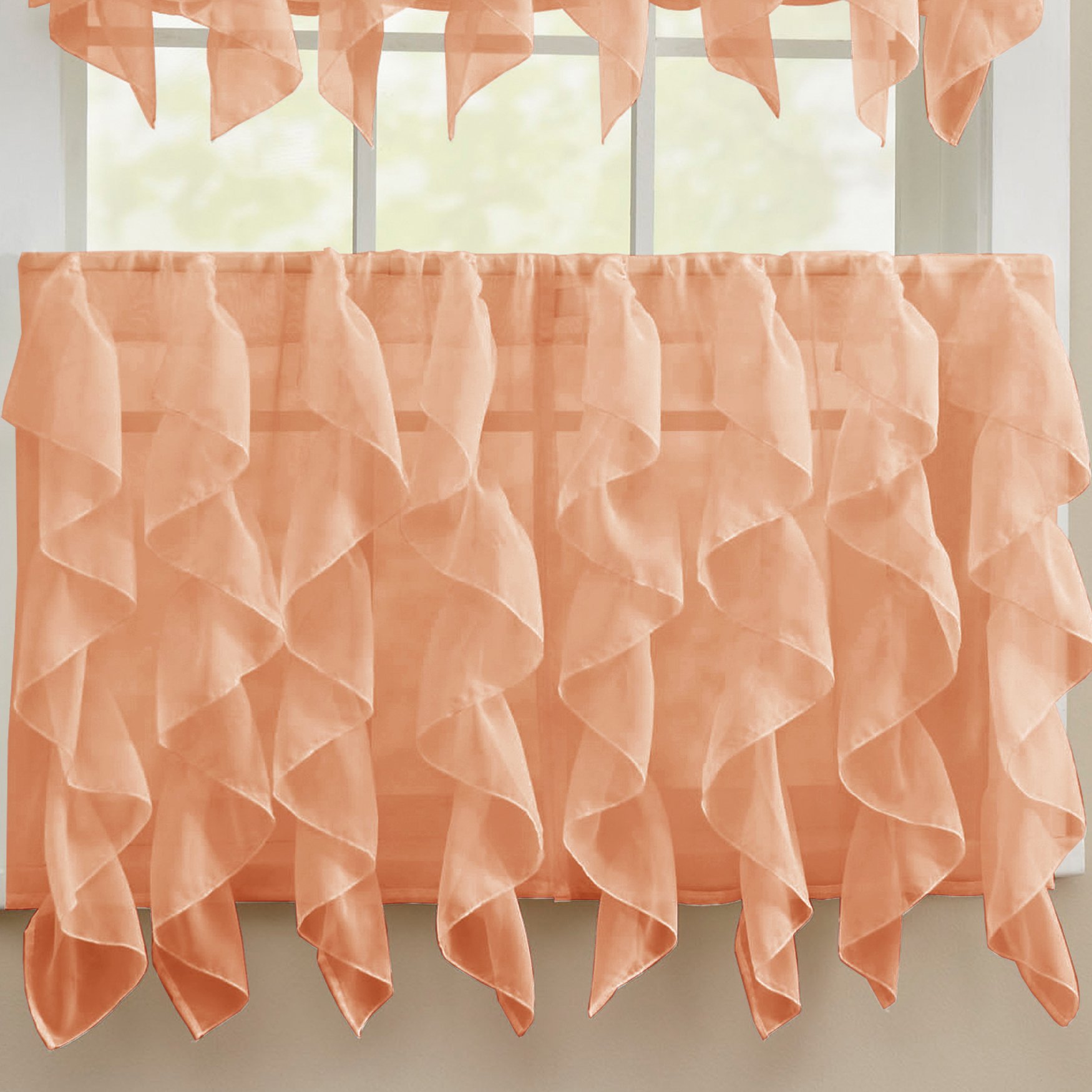 Sweet Home Collection Kitchen Window Tier, Swag, or Valance Curtain Treatment in Stylish and Unique Patterns and Designs for All Home Décor, 24", Sheer Spice