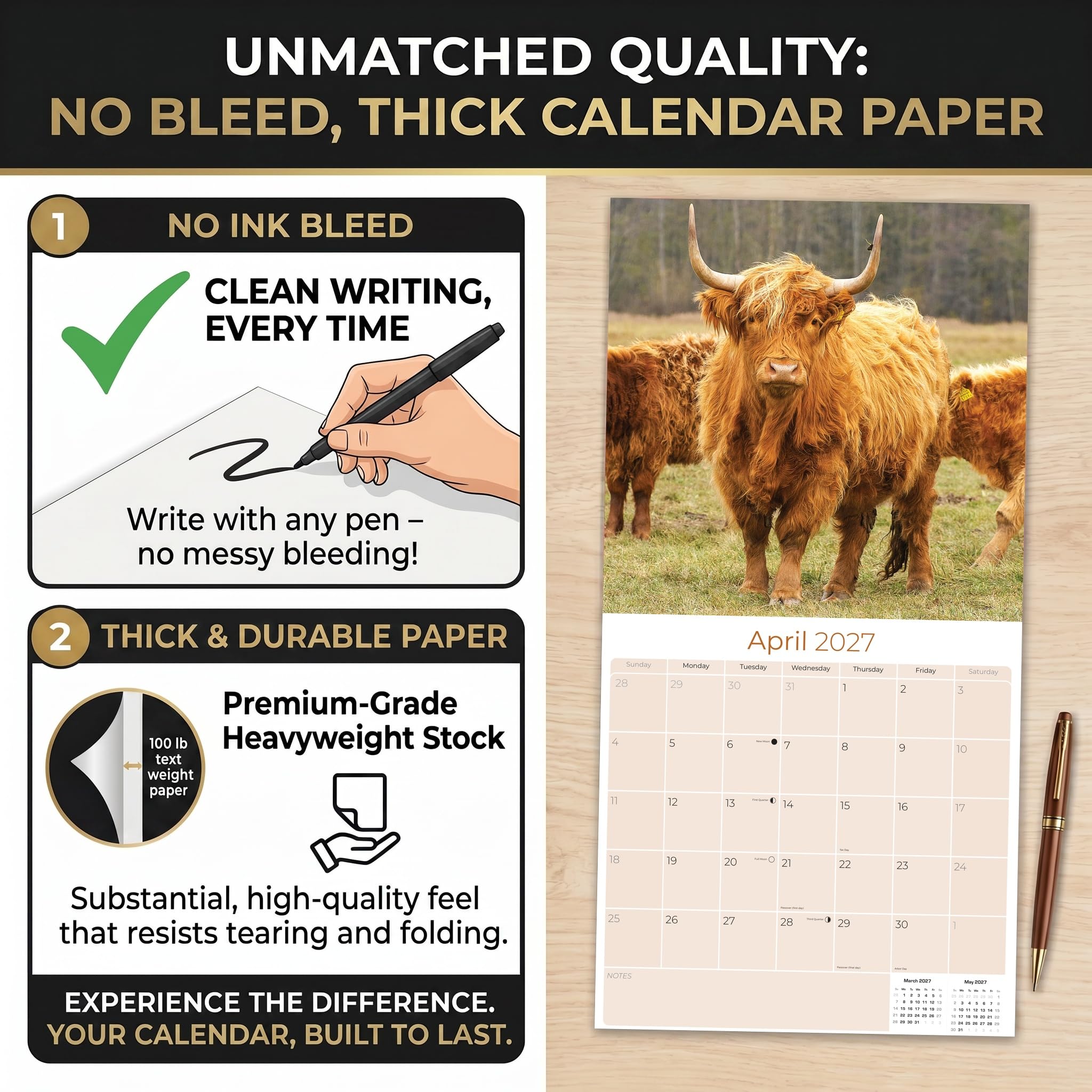 Monats-Wandkalender 2024 2025 Hochlandkühe – Wildtierkalender – 30,5 x 61 cm offen – dickes Papier ohne Blutung – Geschenk – akademischer Lehrerplaner Kalender Organisations- und Planungskalender