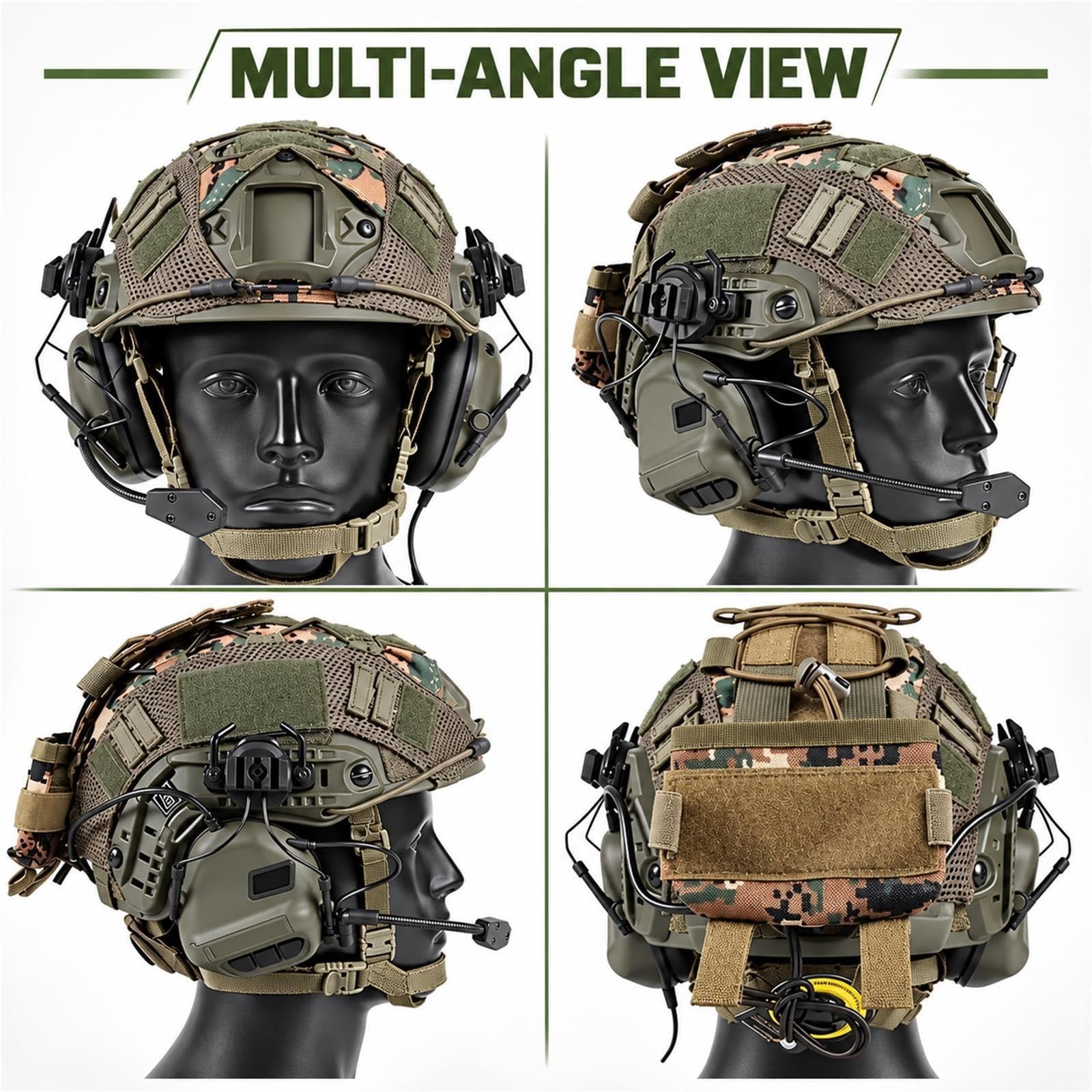 Casco Tattico FAST con Cuffie e Maschera Mezza Faccia Estesa