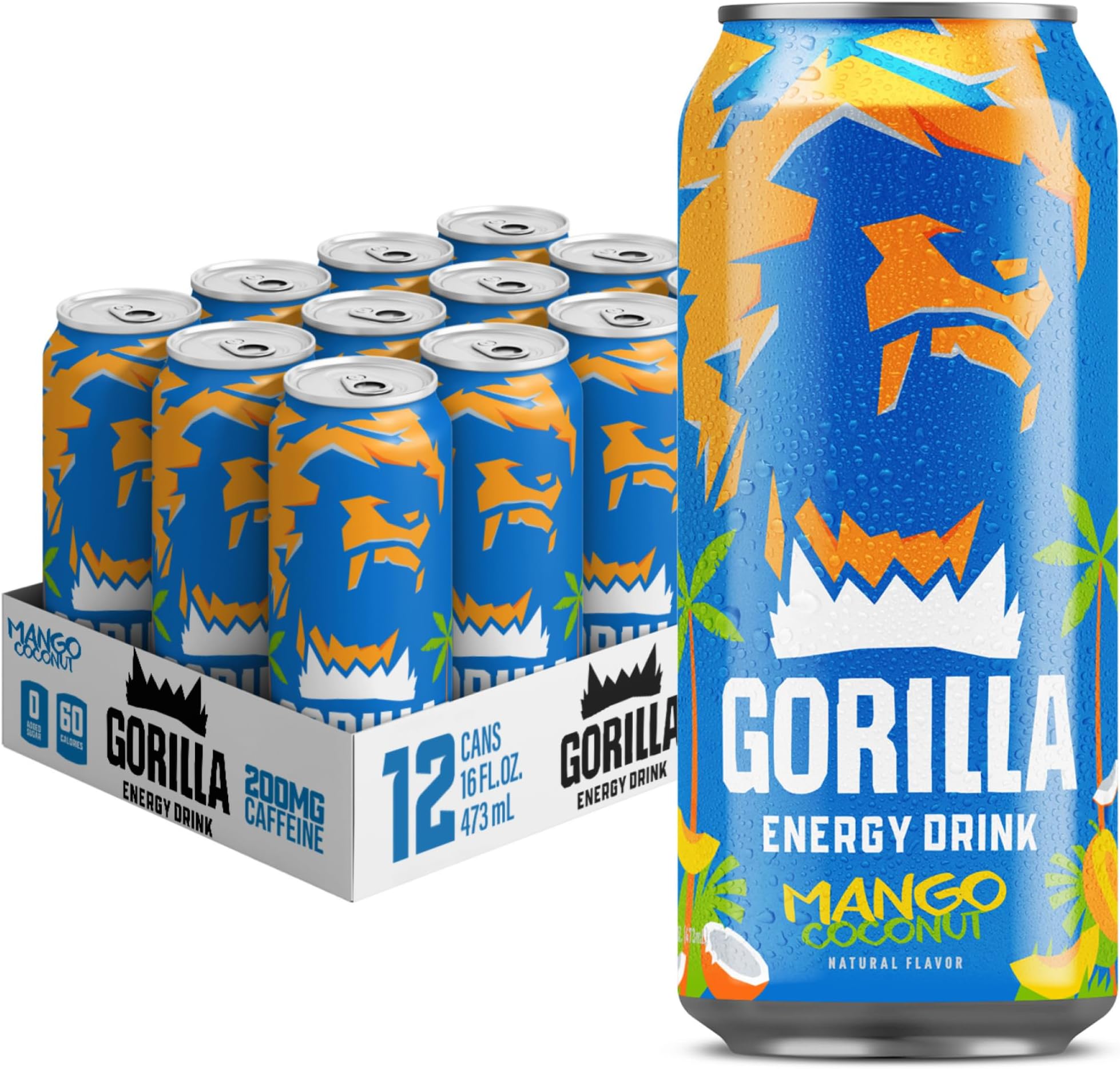 - Drink, Mango Coconut, 200mg Natural Caffeine, Real Fruit Juice Squeezed & Concentrated, L-Theanine, Taurine, Ginseng, Acetyl L-Carnitine, No Added Sugar and No Artificial Colors, 12 Pack