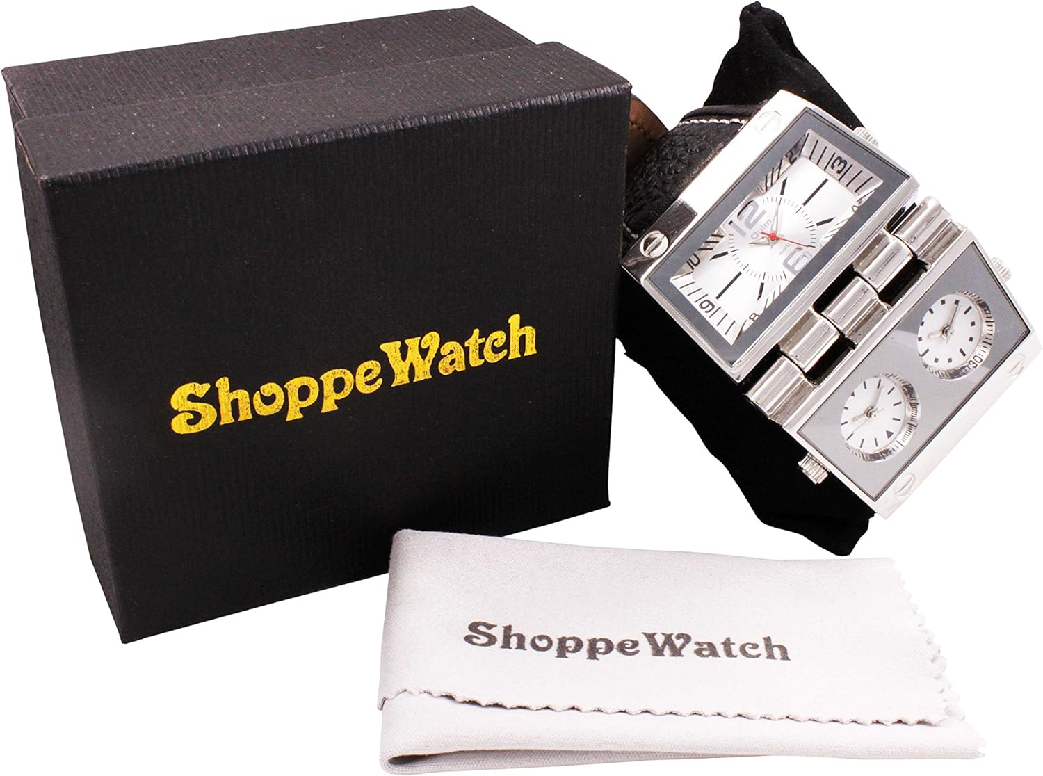 ShoppeWatch Mens Watch Large Face Oversize Three Time Zones Multi Dial Leather Band OM-165 - Image 5