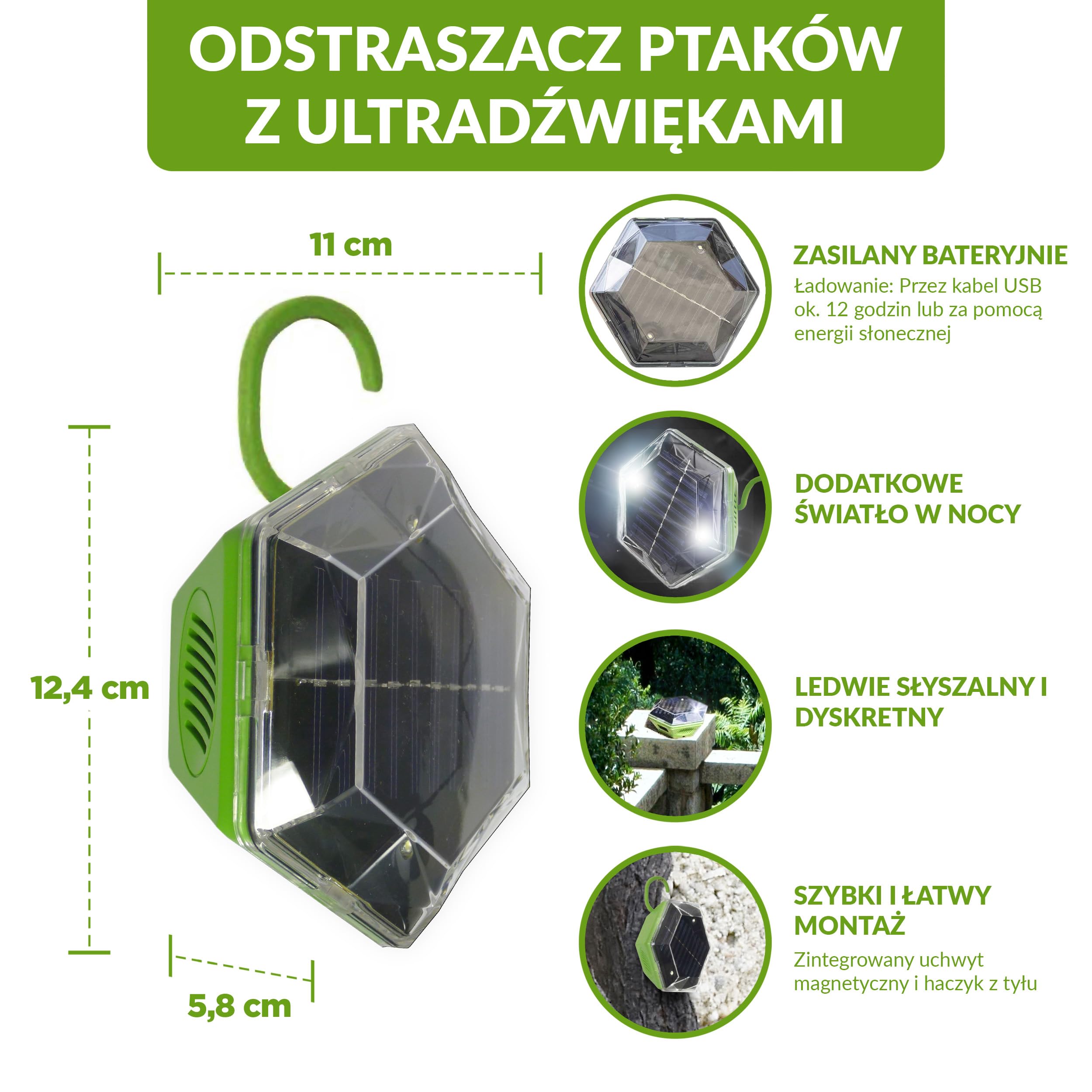 ISOTRONIC Solarny odstraszacz ptaków i gołębi – Ultradźwięki i lampa błyskowa – Na balkon i do ogrodu – Skuteczny na wróble, mewy i wrony – Zasięg 150 m² (3 sztuki)