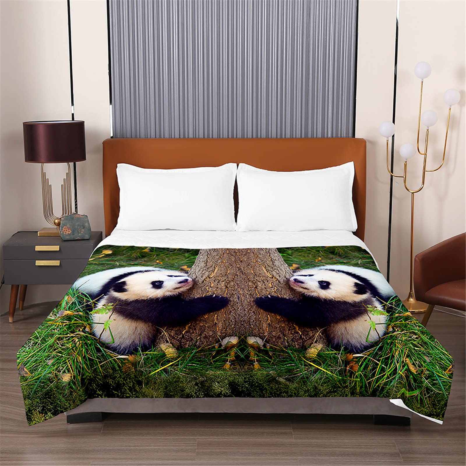 Chickw1 Couvre-Lit Matelassé 3D Panda Noir – 150x200 Cm, Microfibre Douce & Coton, Style Hiver/Été Réversible