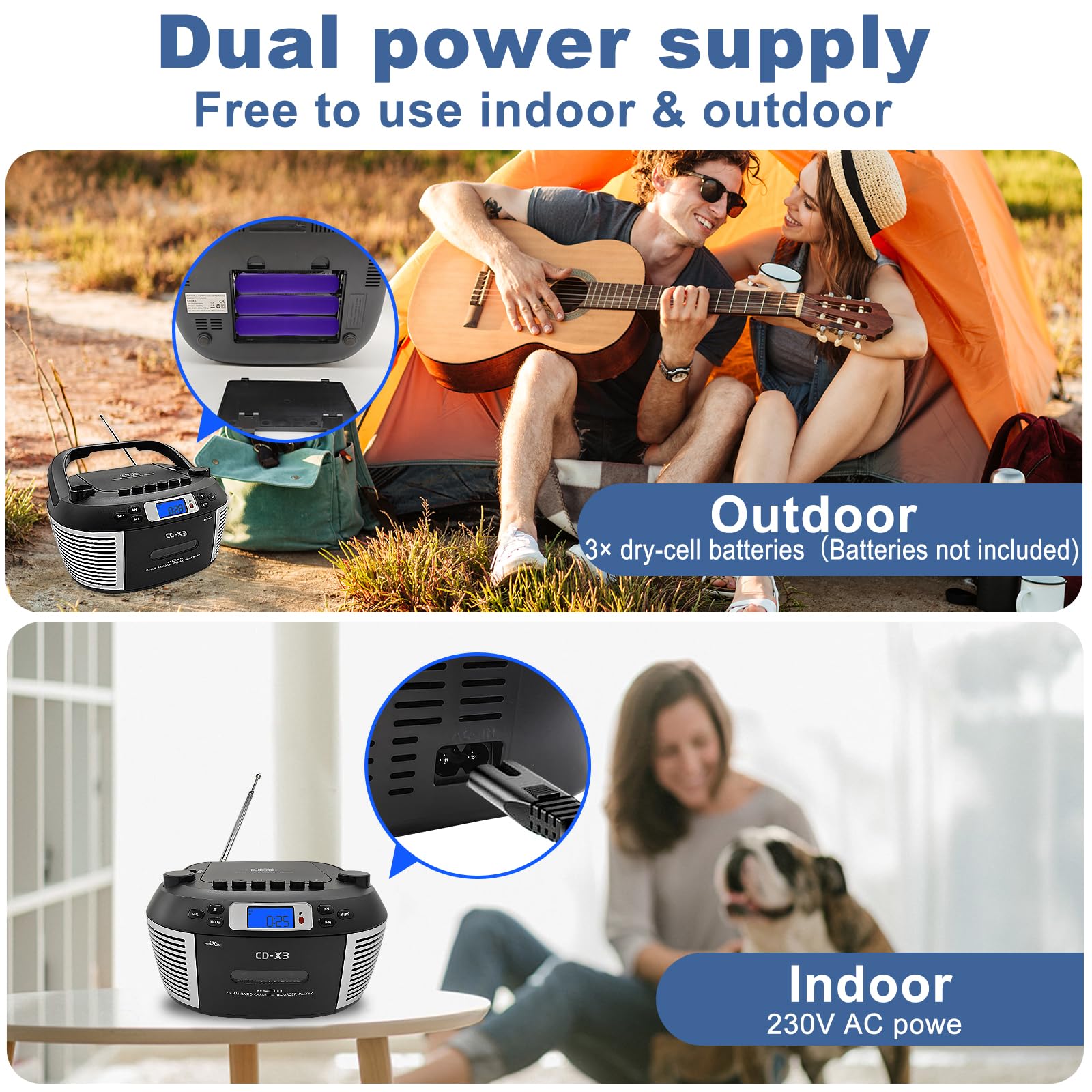 Tragbarer CD- & Kassettenplayer mit Fernbedienung – Inklusive FM/AM-Radio, USB-Wiedergabe, Bluetooth-Lautsprecher, Aufnahmefunktion und Netz-/Batteriebetrieb (Nicht inkl)