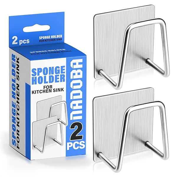 2Pcs Stainless Steel Sponge Holder for Kitchen Sink - Scrub Holder for Kitchen Sink Sponge Holder Dish Scrubber Holder Kitchen Sponge Holder for Sink - Adhesive Sponge Holder for Kitchen Sink