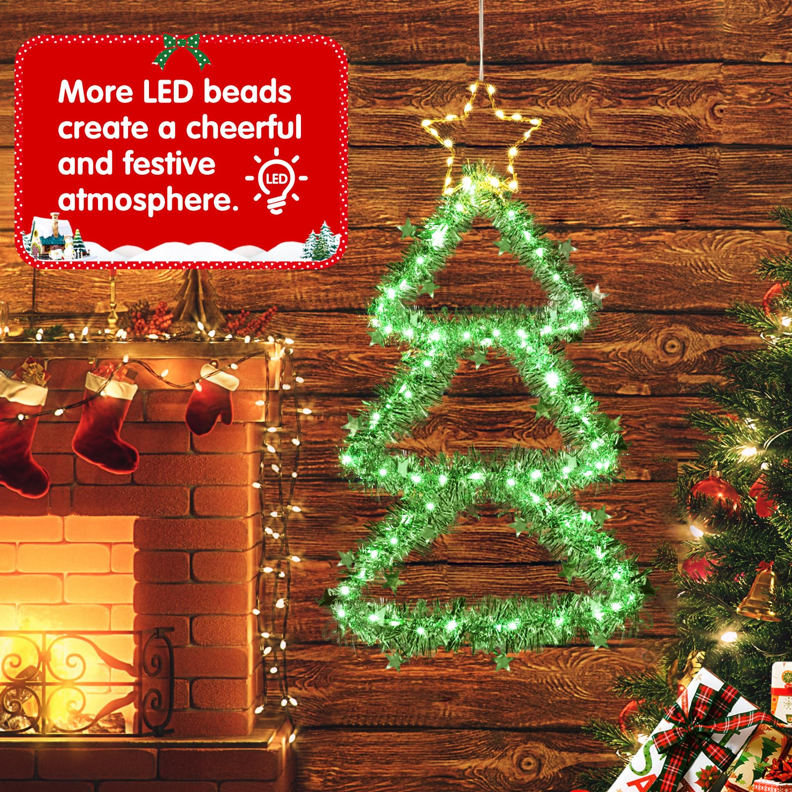 ELKTRY Luci Albero di Natale da Finestra a 110 LED, Luci Natale Batteria con Timer 8 Modalità, IP65 Decorazione Natalizia per Interni Finestre e Muri, Bianco Caldo