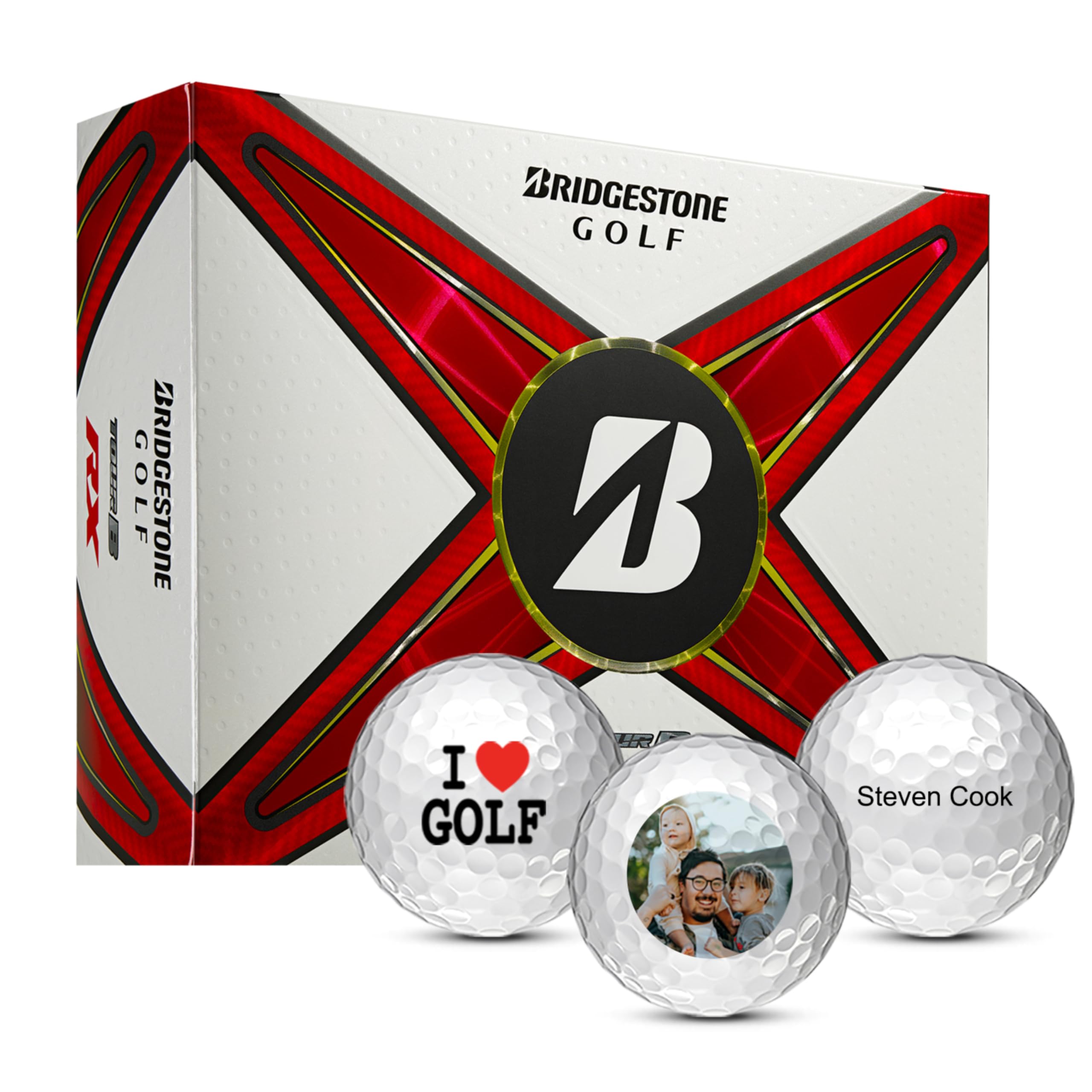 MYCUSTOMGOLFBALL Bridgestone Tour B RX Personalized Golf Balls - Logo Golf Balls - Custom Golf Balls (Set of 12)