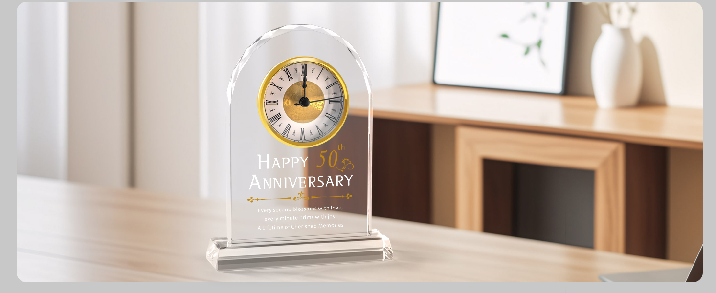 50th Wedding Anniversary Crystal Clock Gifts for Couple Parents, 50 Year Anniversary Wedding Gifts Quartz Clock Gifts for Husband Wife, 50th Wedding Anniversary Decorations