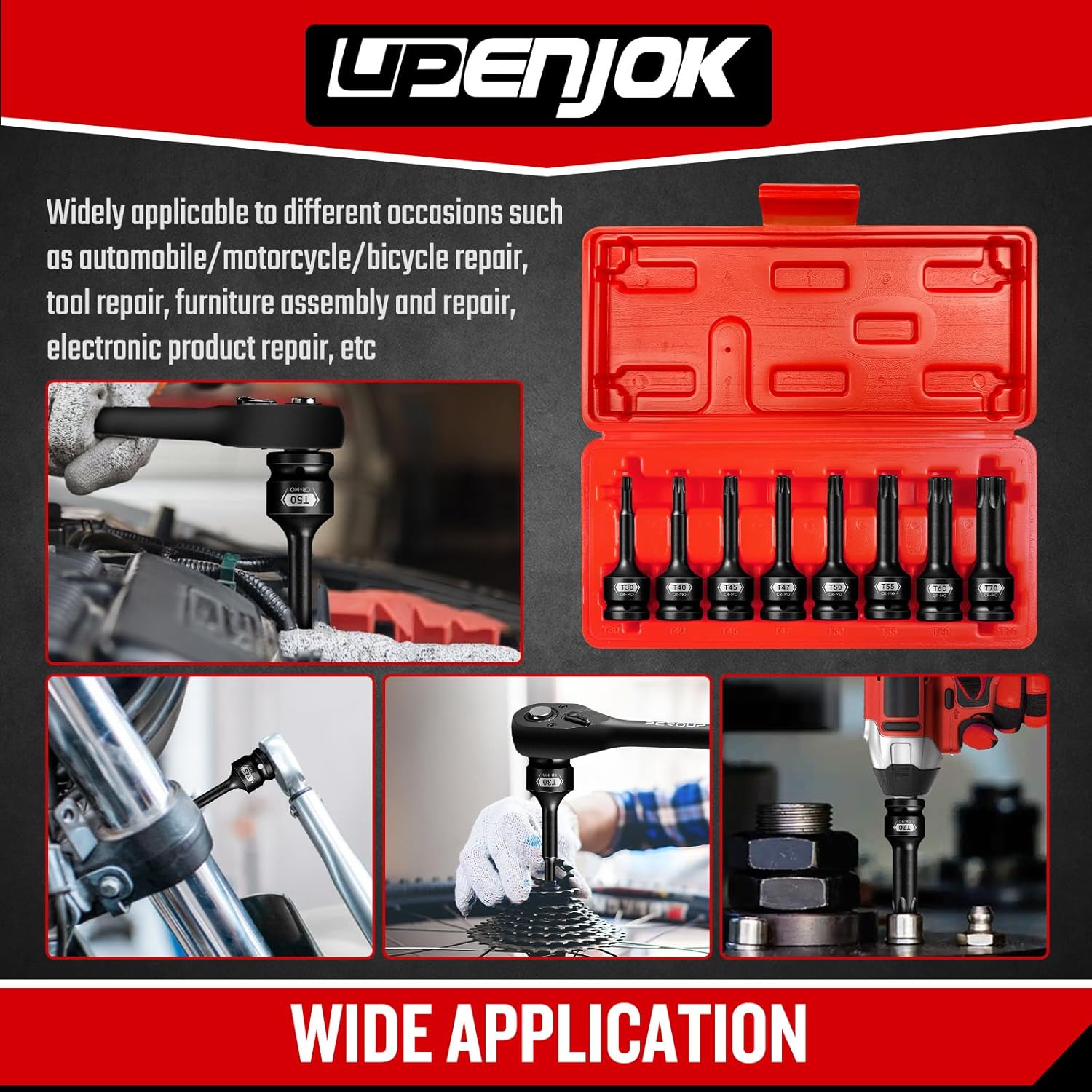 8-Pieces 1/2" Drive Impact Torx Bit Socket Set, T30 T40 T45 T47 T50 T55 T60 T70, Impact Star Bit Socket Set with Storage Case, Professional Master Repair Socket Kit, Cr-Mo Steel
