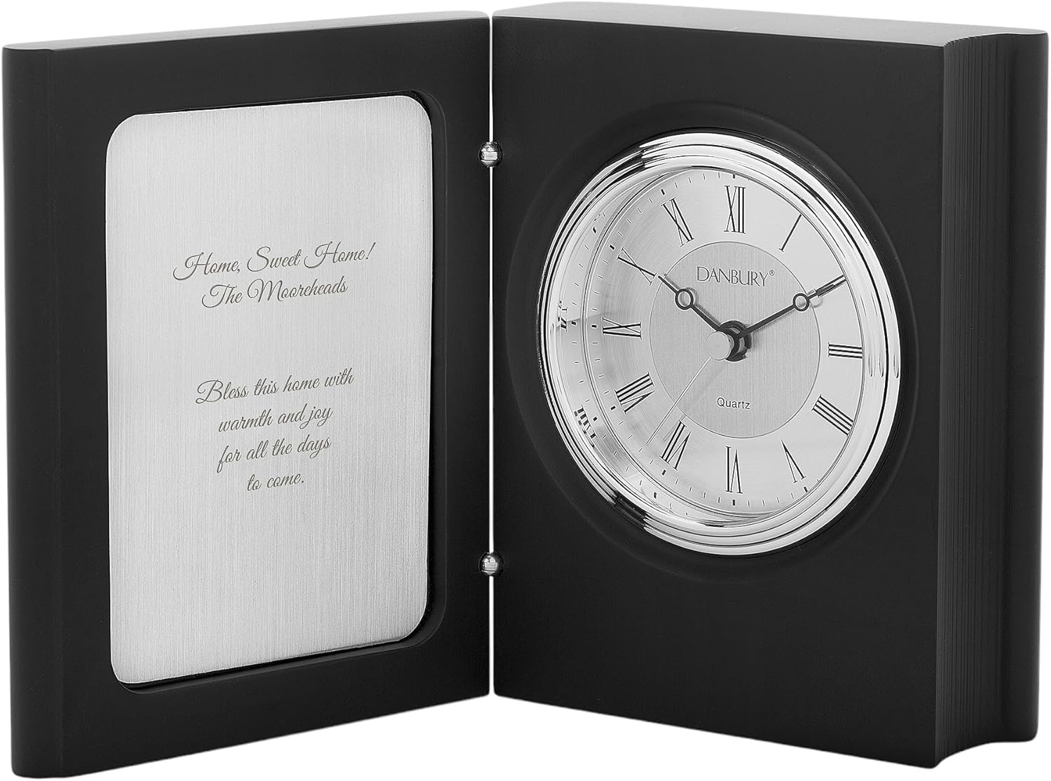 THINGS REMEMBERED Matte Black and Silver Book Clock (Free Customization)