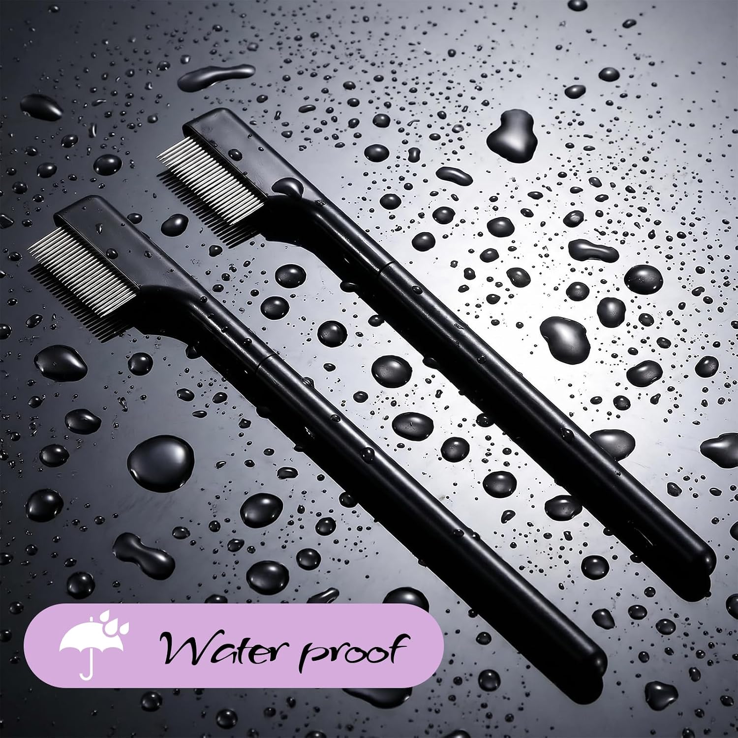 2 Pack Metal Eyelash Comb & Separator, Stainless Steel Teeth Eyelash Eyebrow Brush Grooming Tool for Women, Portable Makeup Tool for Extensions, Mascara Clumps (Black)