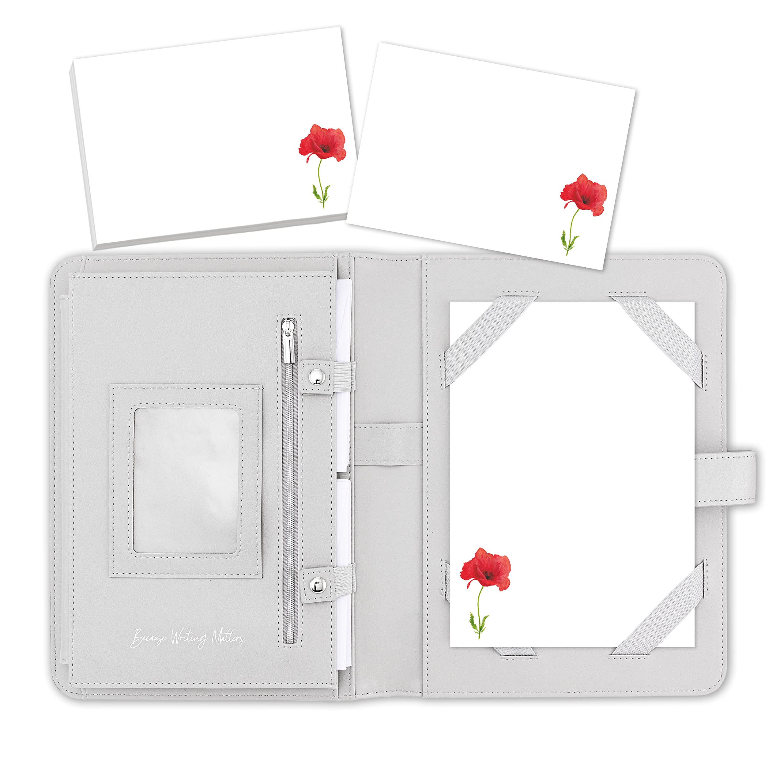 Me Loovely Red Poppy Letter Writing Paper and Envelopes A5 Size Floral Papers Luxury Stationery Supplies for Home Office & School | (20 Letters & 20 Envelopes with Grey Organiser)