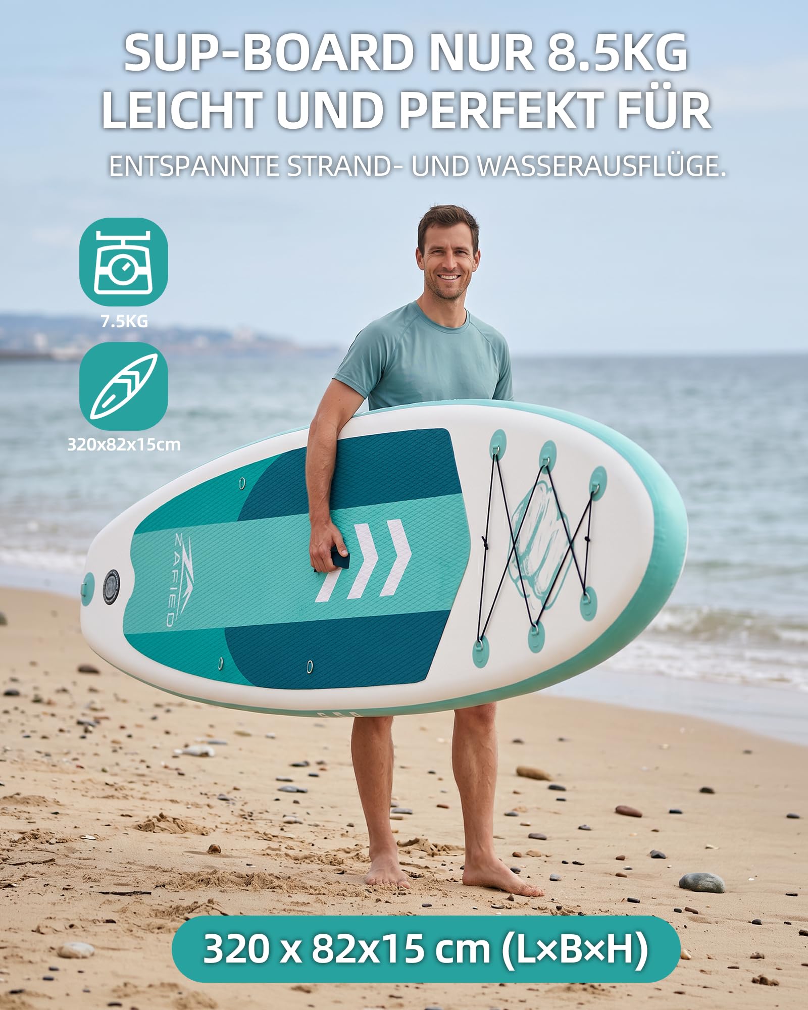 Tabla hinchable de surf de remo, 320 cm × 82 × 15 cm