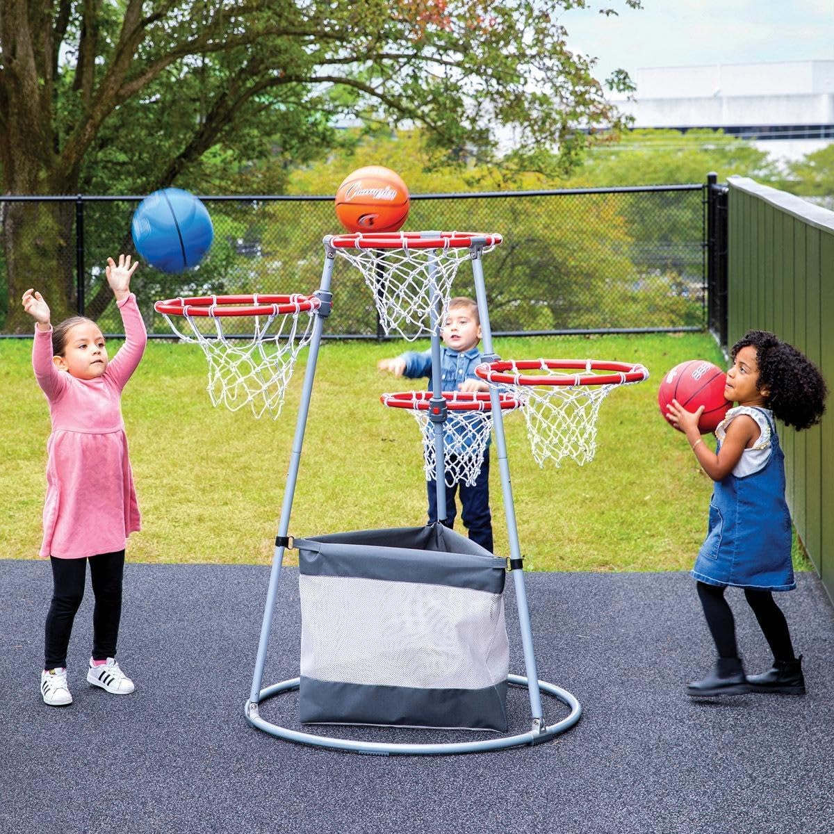 Kaplan Early Learning 4-Hoop Basketball Play Set with Storage Bag | Indoor Outdoor Kids Basketball Goal Toy | Ages 3+ Years